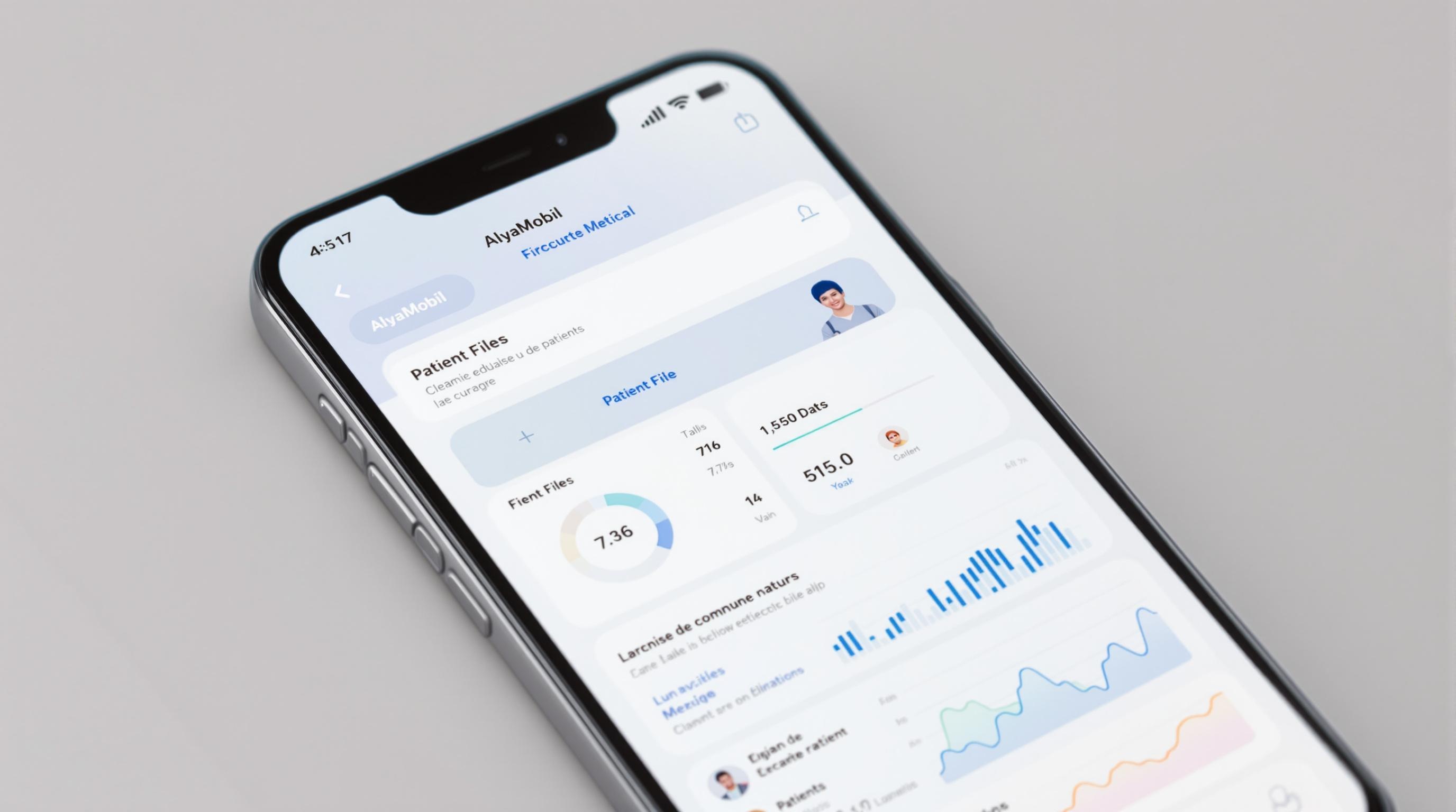 Interface AlyaMobil sur iOS affichant un dossier patient.