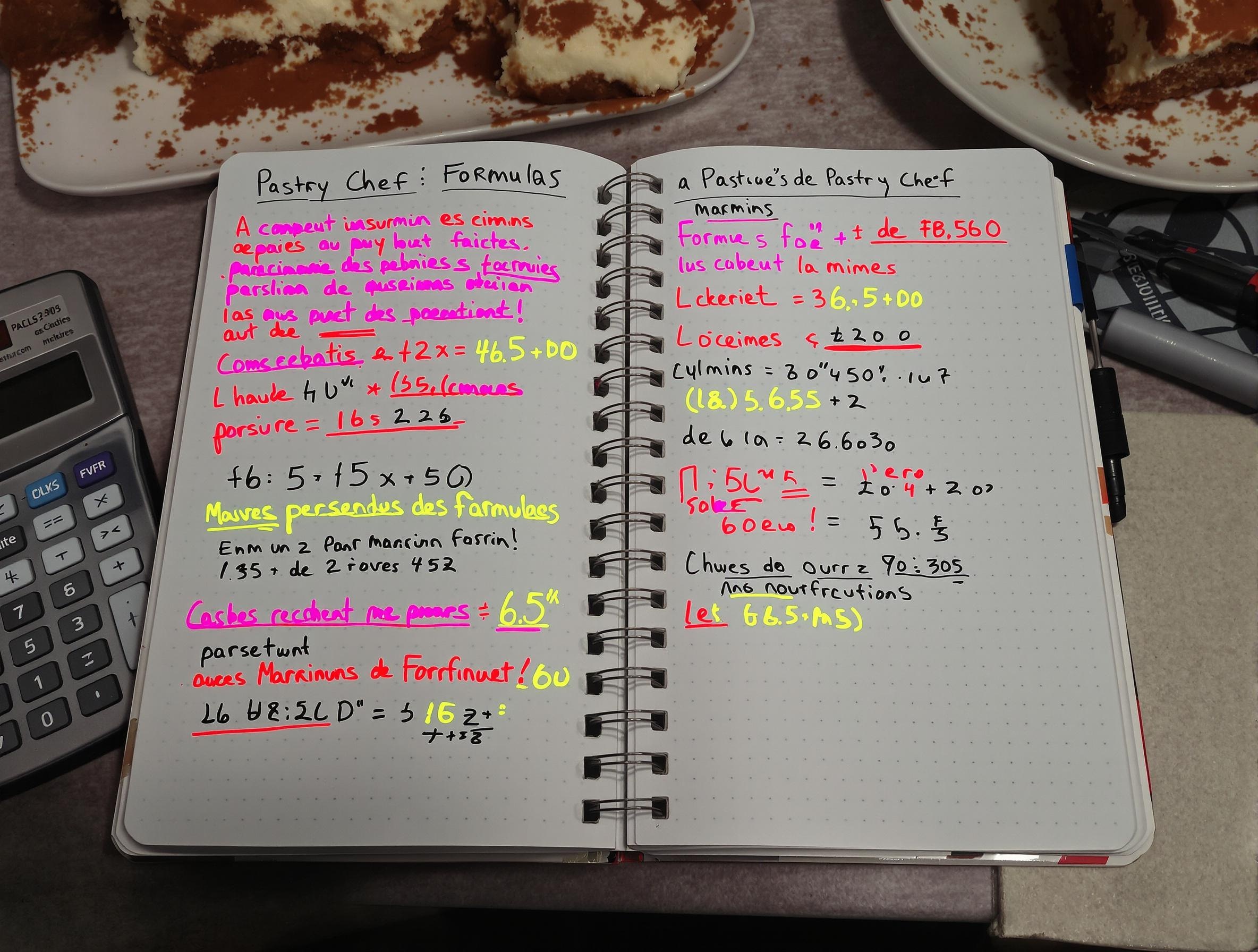 Cahier de calculs pour marge pâtissière