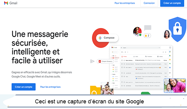 Capture d’écran du bouton Créer un compte Gmail avec flèche sur l’option Pour moi