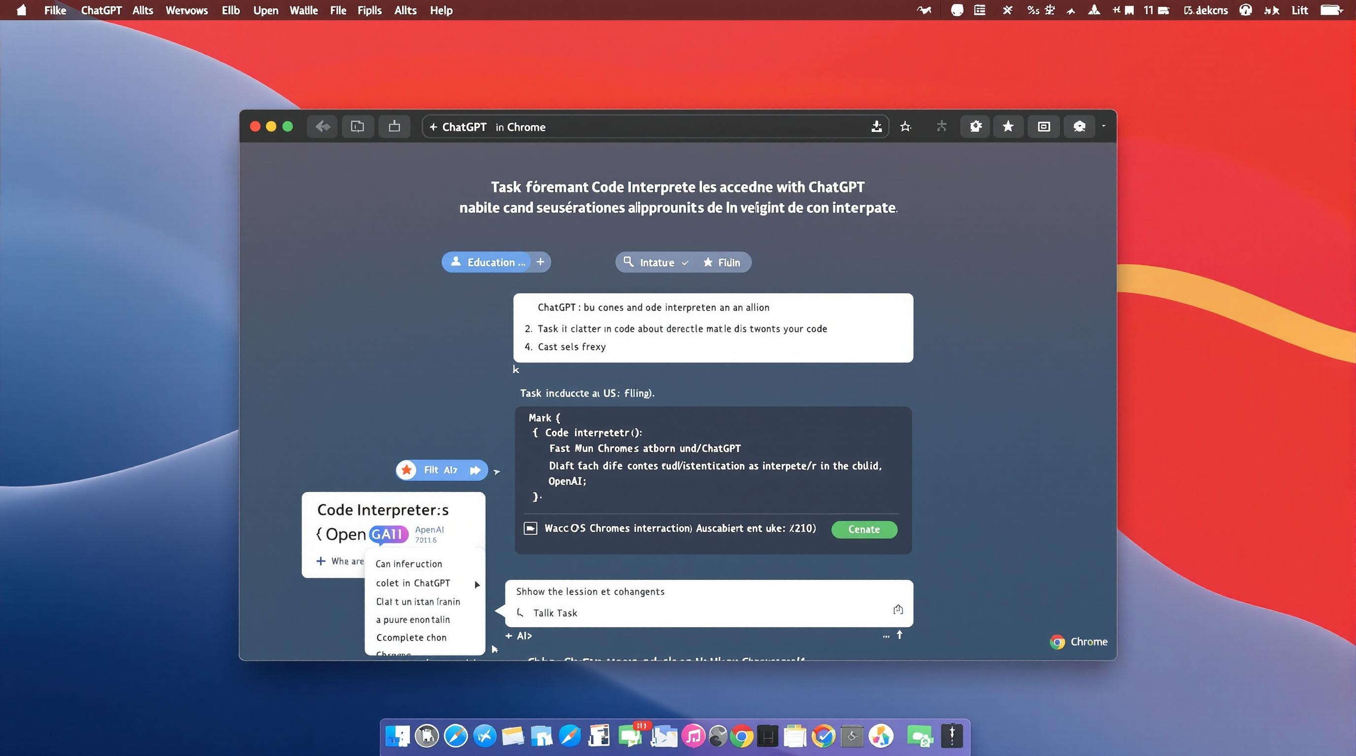 Interface stylisée de ChatGPT avec interpréteur de code et suggestions