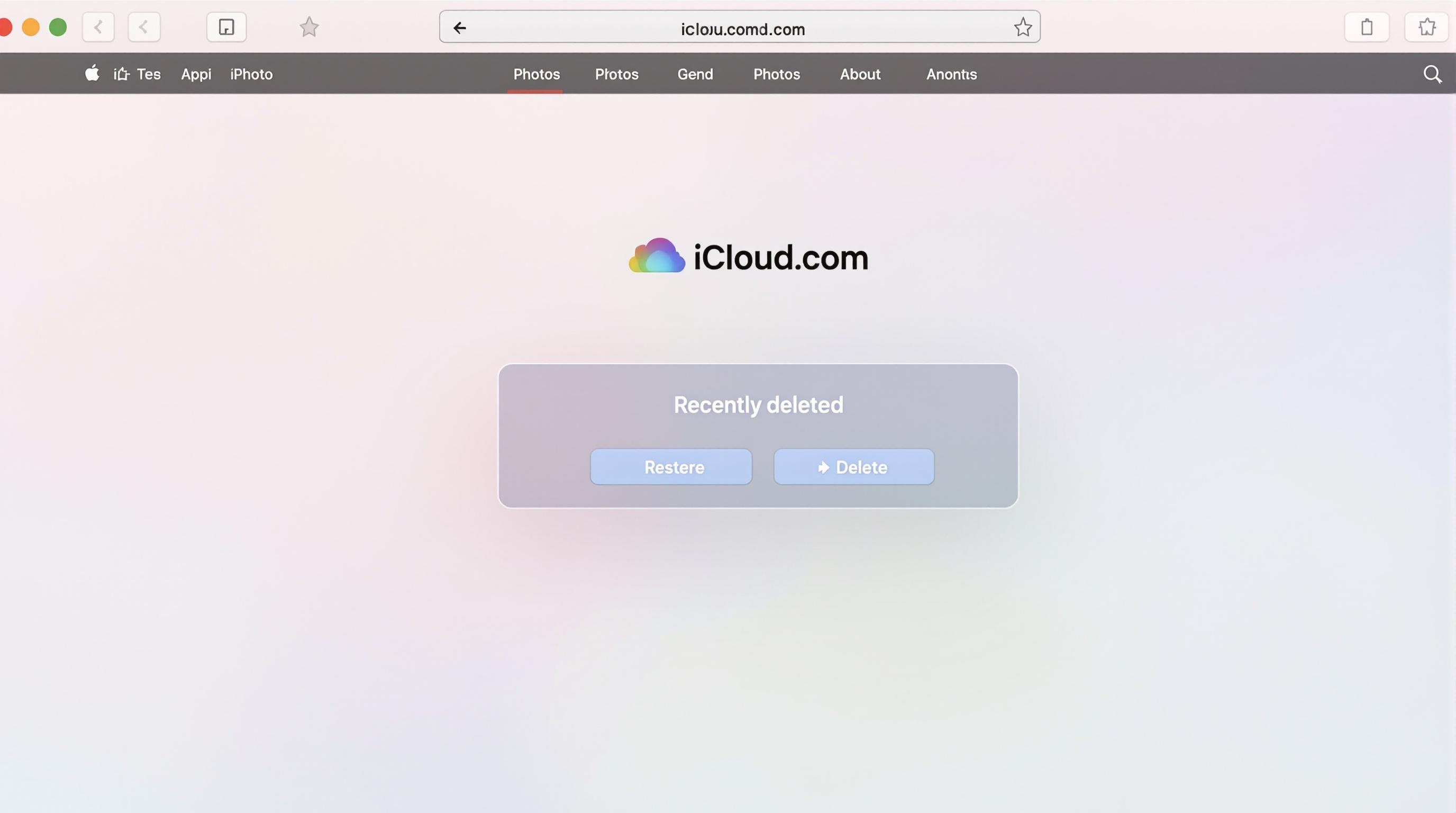 Menu Supprimées récemment sur iCloud.com