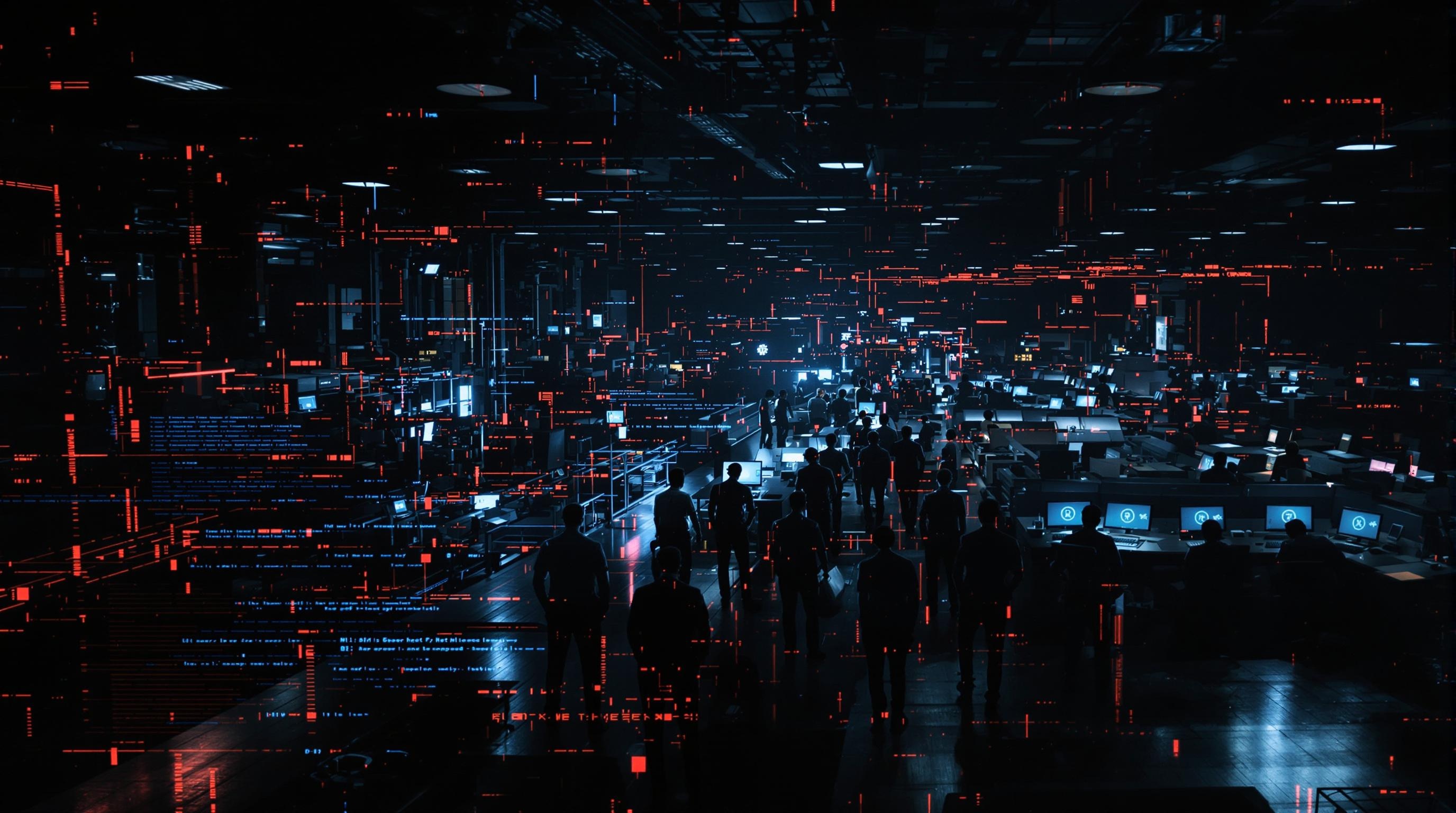 Illustration d'une chaîne de production industrielle bloquée par une cyberattaque