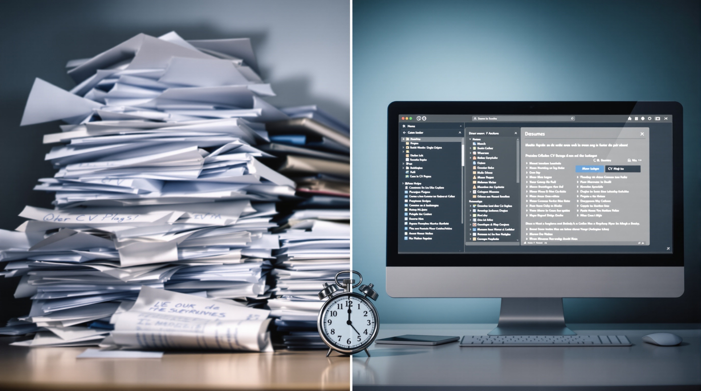 Contraste entre gain de temps avec une CVthèque et la paperasse traditionnelle