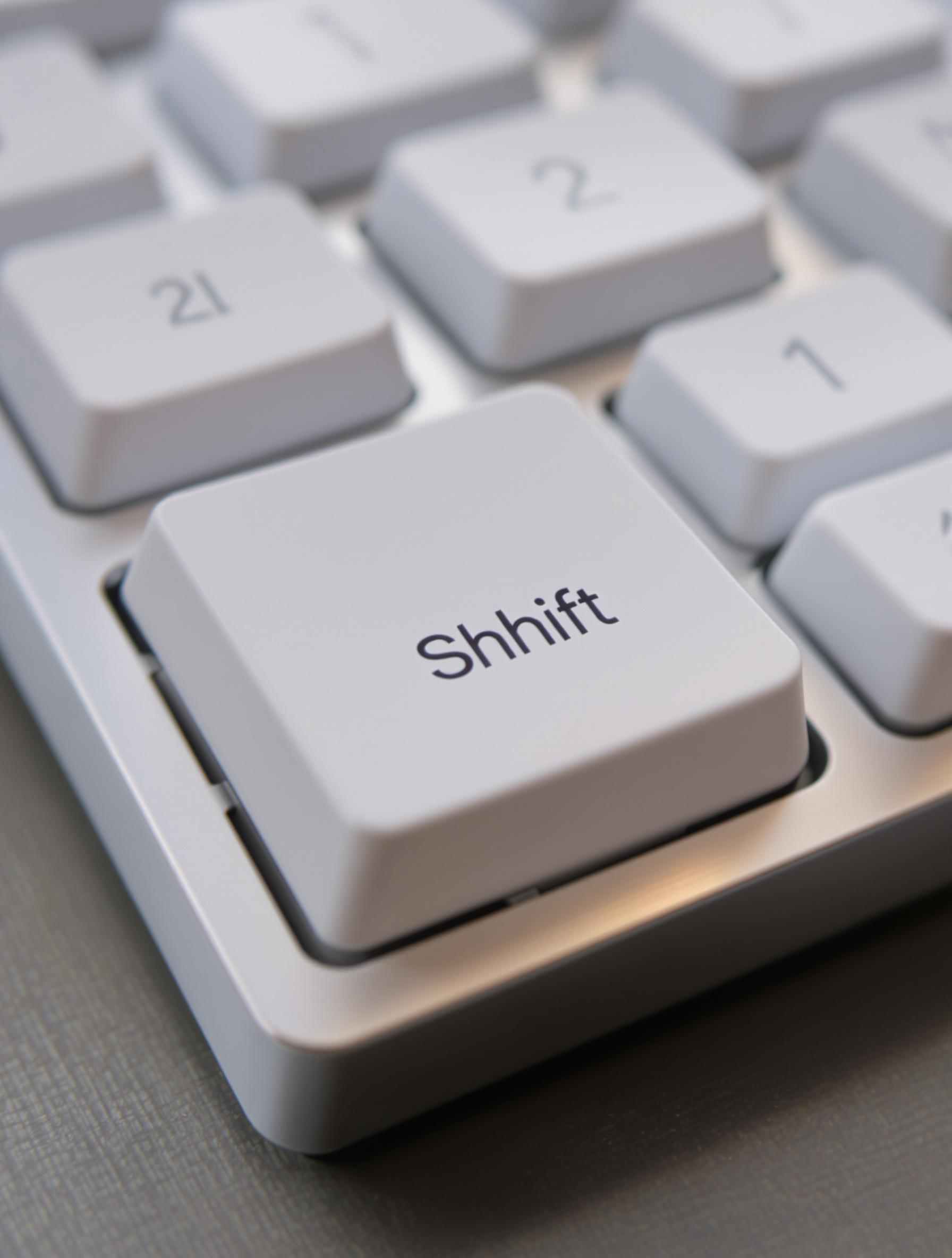 Vue rapprochée d’un clavier Apple M1 montrant la touche Shift large