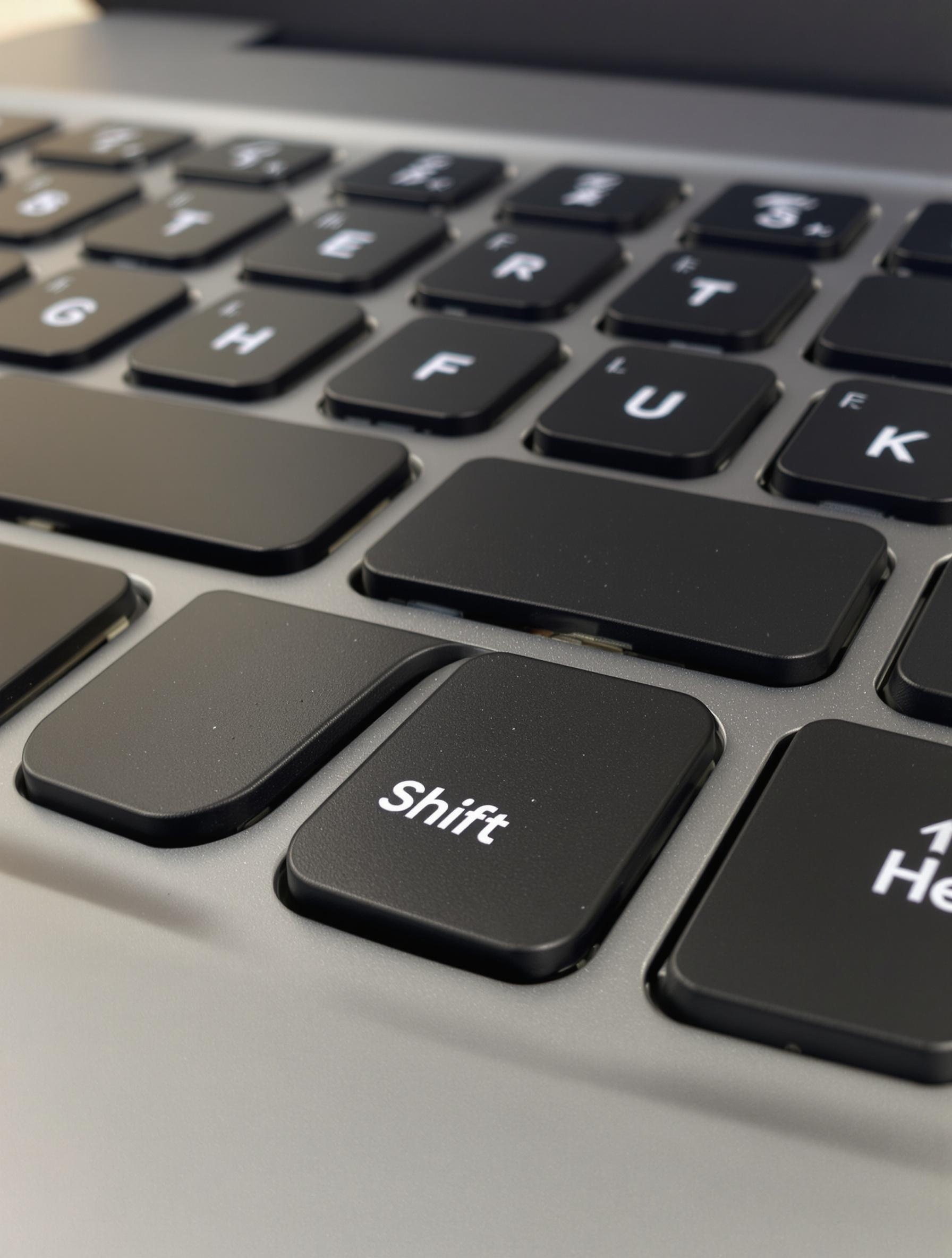 Clavier AZERTY laptop montrant grande et petite touche Shift