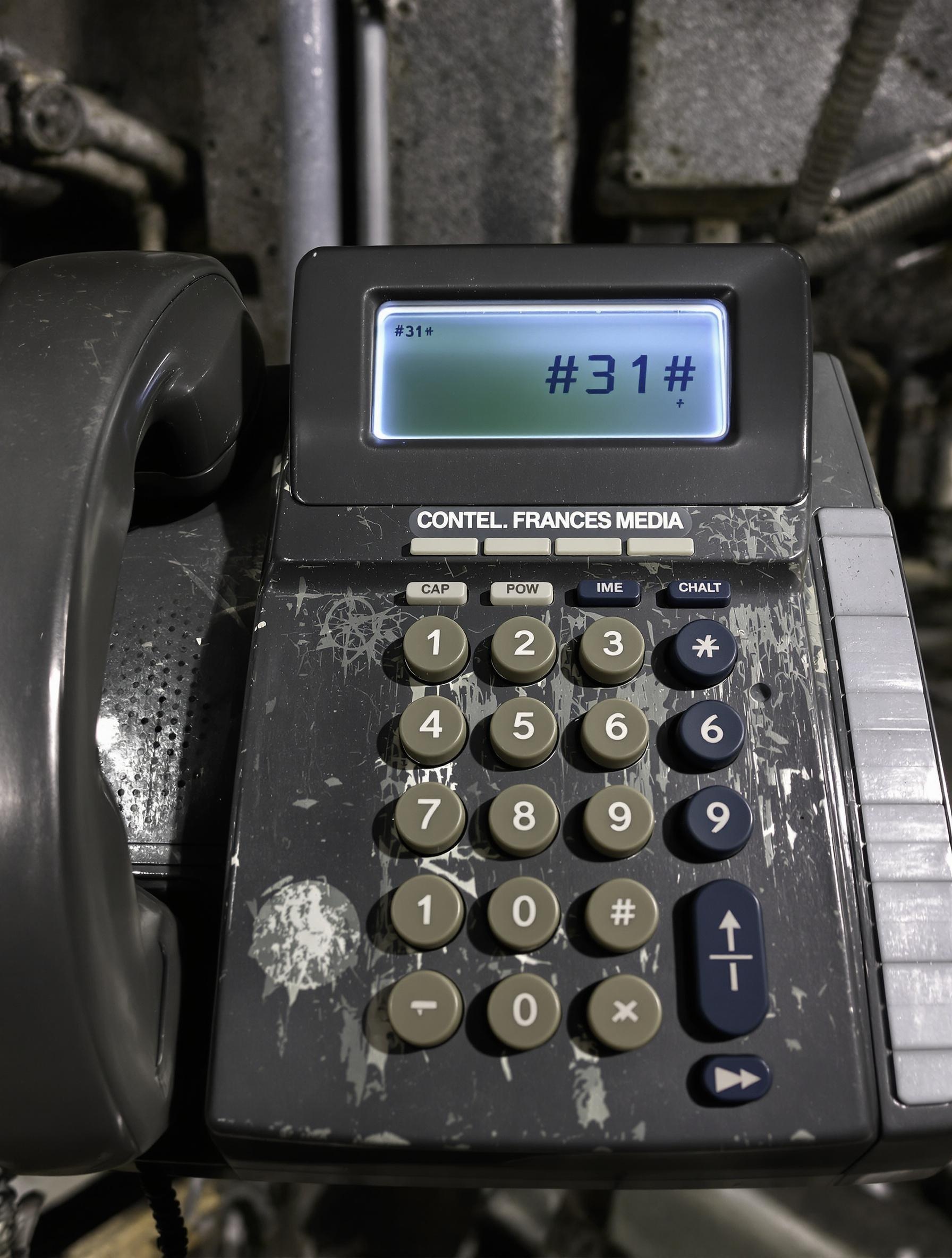 Téléphone fixe vintage avec #31# affiché sur l’écran