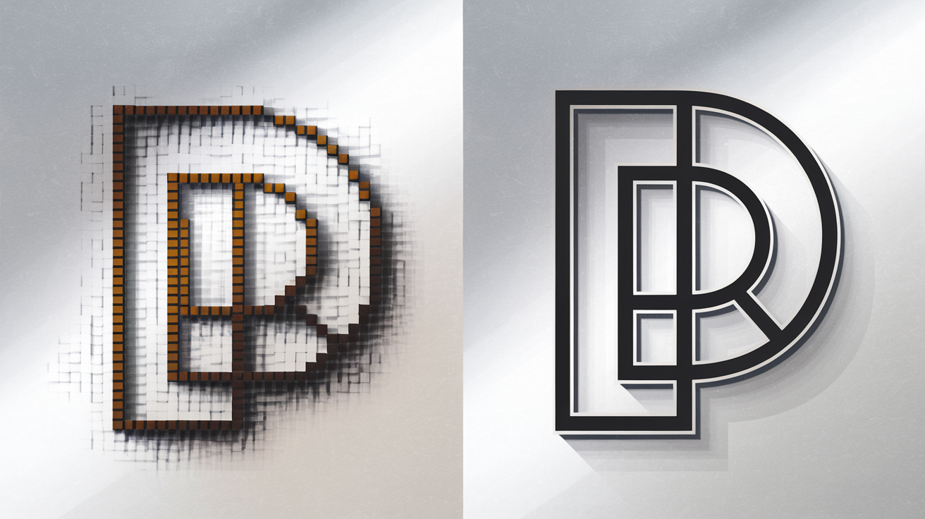 Comparaison logo JPEG pixélisé vs logo vectoriel net imprimés en grand