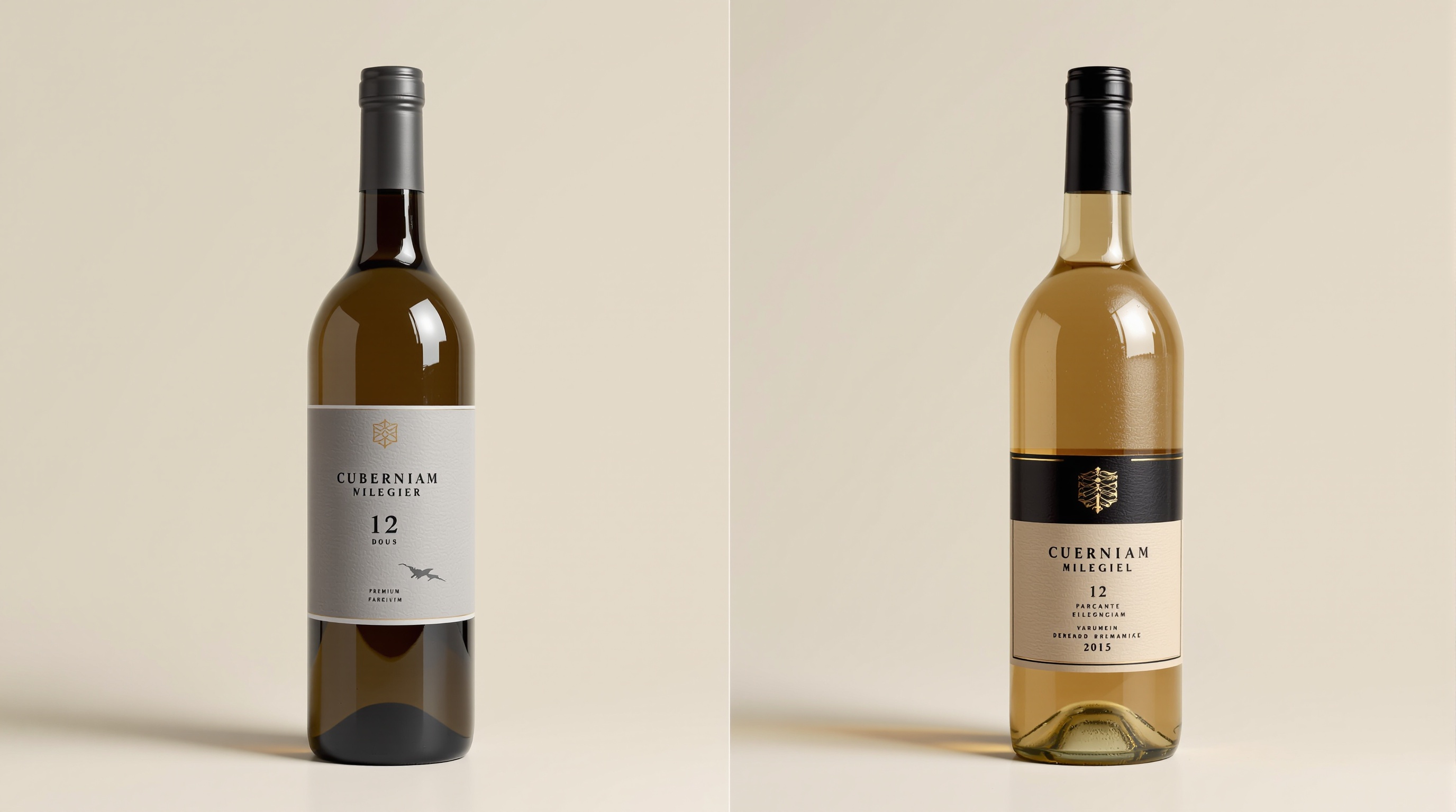 Comparatif bouteille vin étiquette basique vs premium texturée dorure