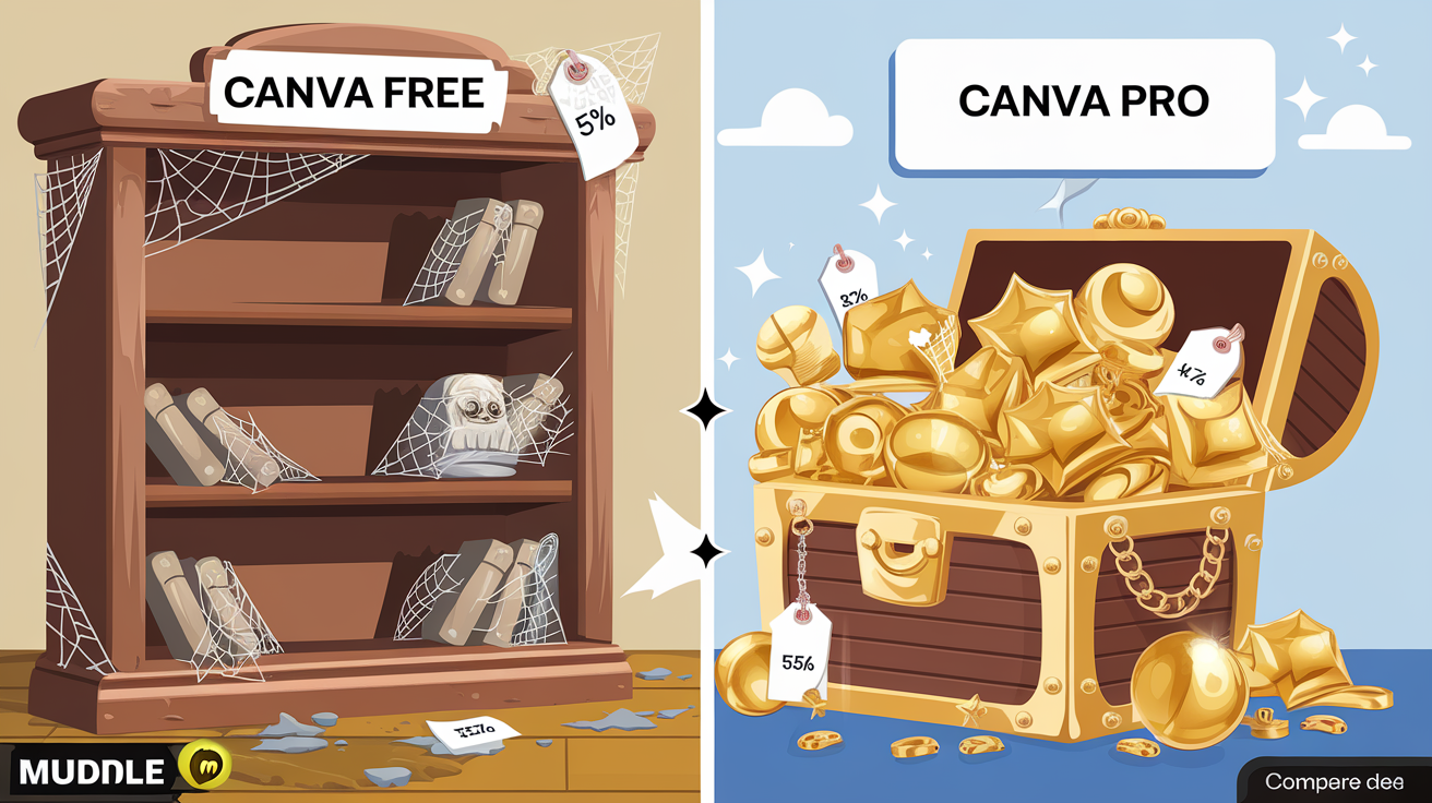 Comparaison des banques d’éléments graphiques entre Canva Free et Pro