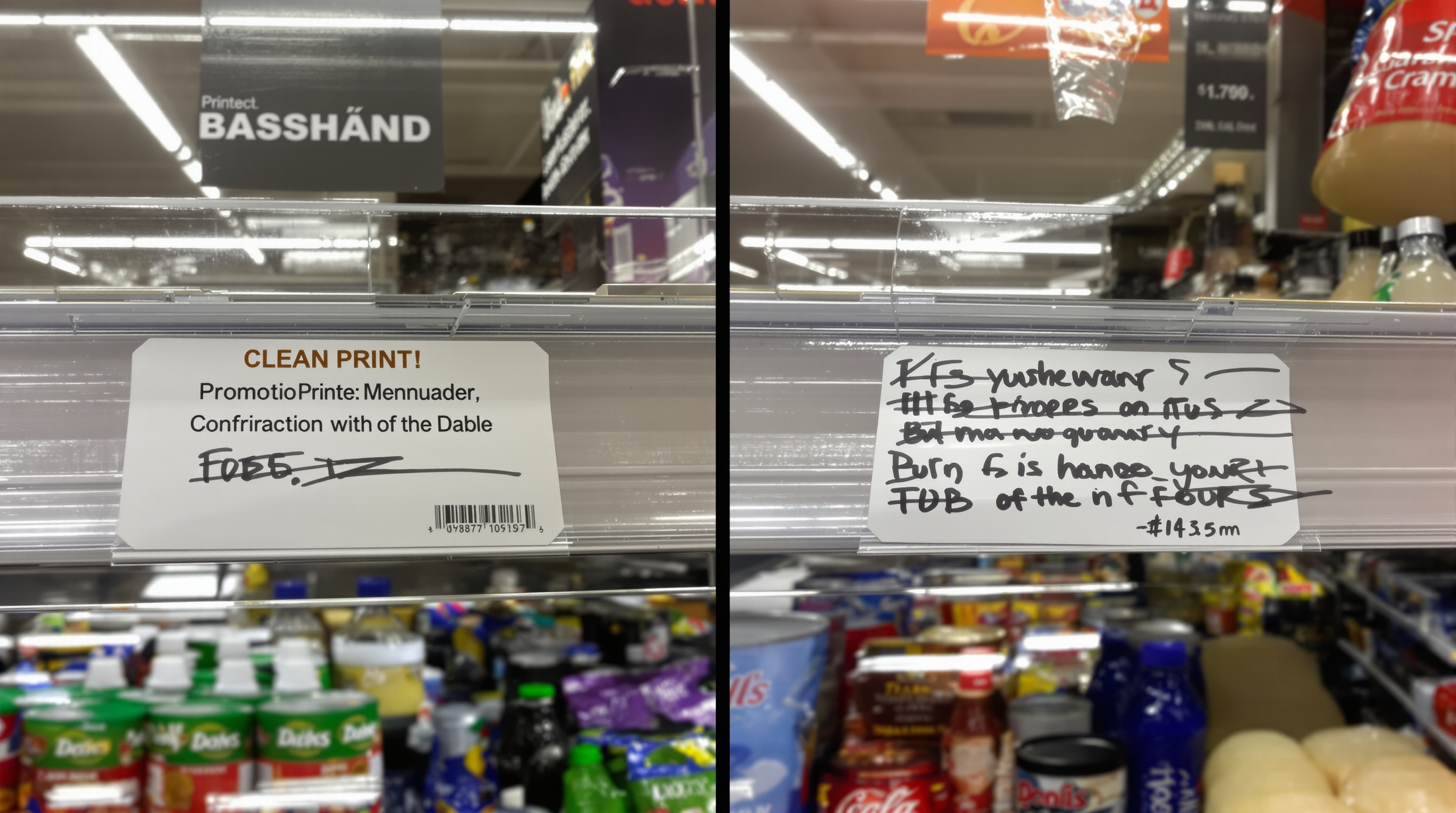 Comparatif étiquette promo imprimée vs manuscrite
