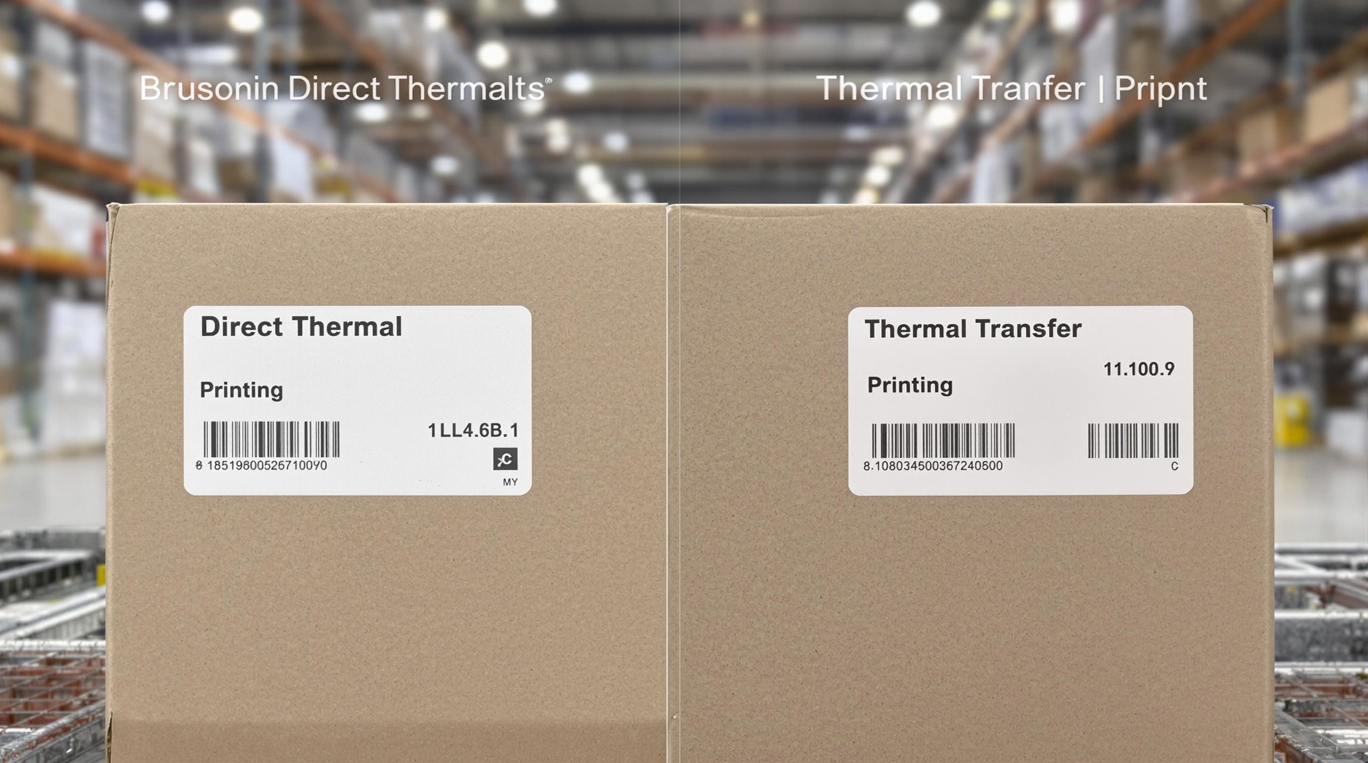 Comparaison entre une étiquette thermique direct abîmée et une étiquette transfert thermique impeccable.