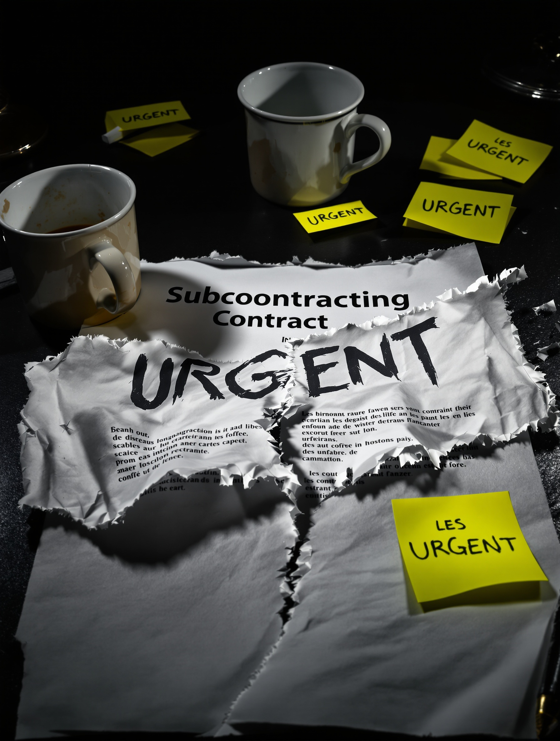 contrat de sous-traitance déchiré ambiance sombre