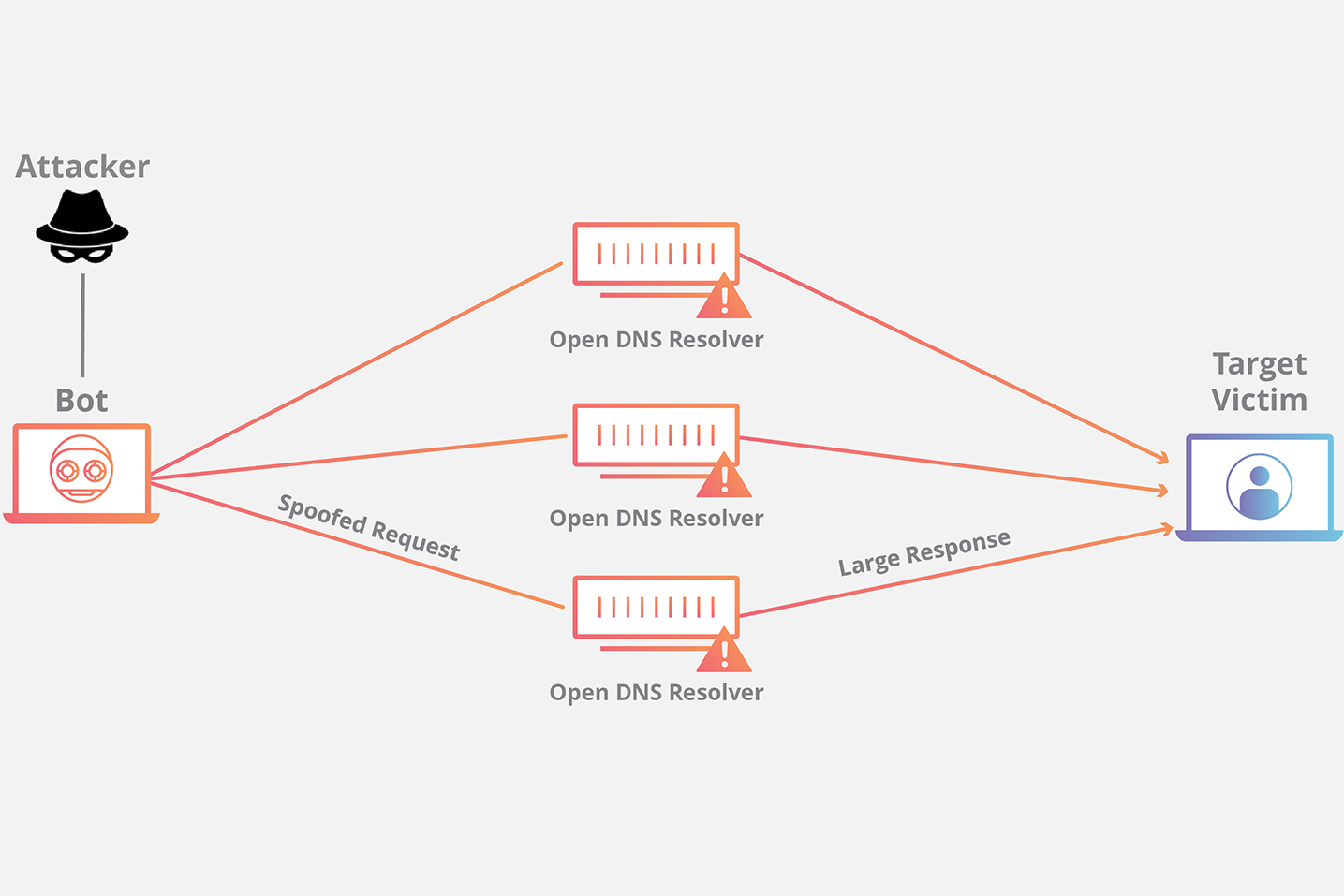 Diagramme illustrant l'amplification DNS et le spoofing IP