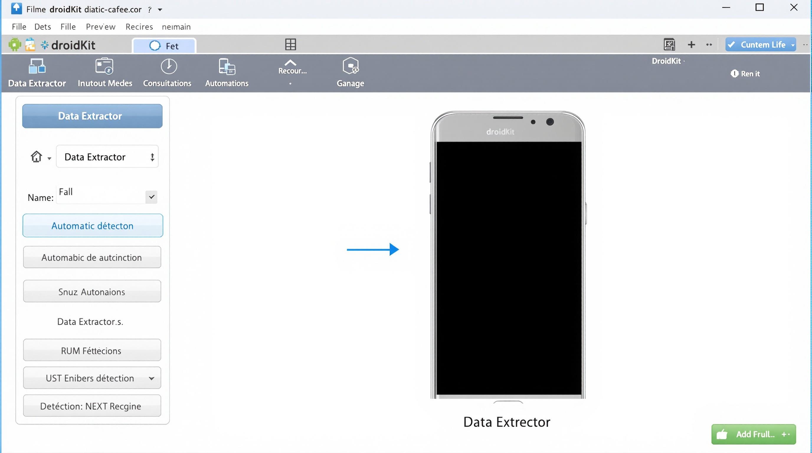 Interface DroidKit détectant un Android avec écran noir