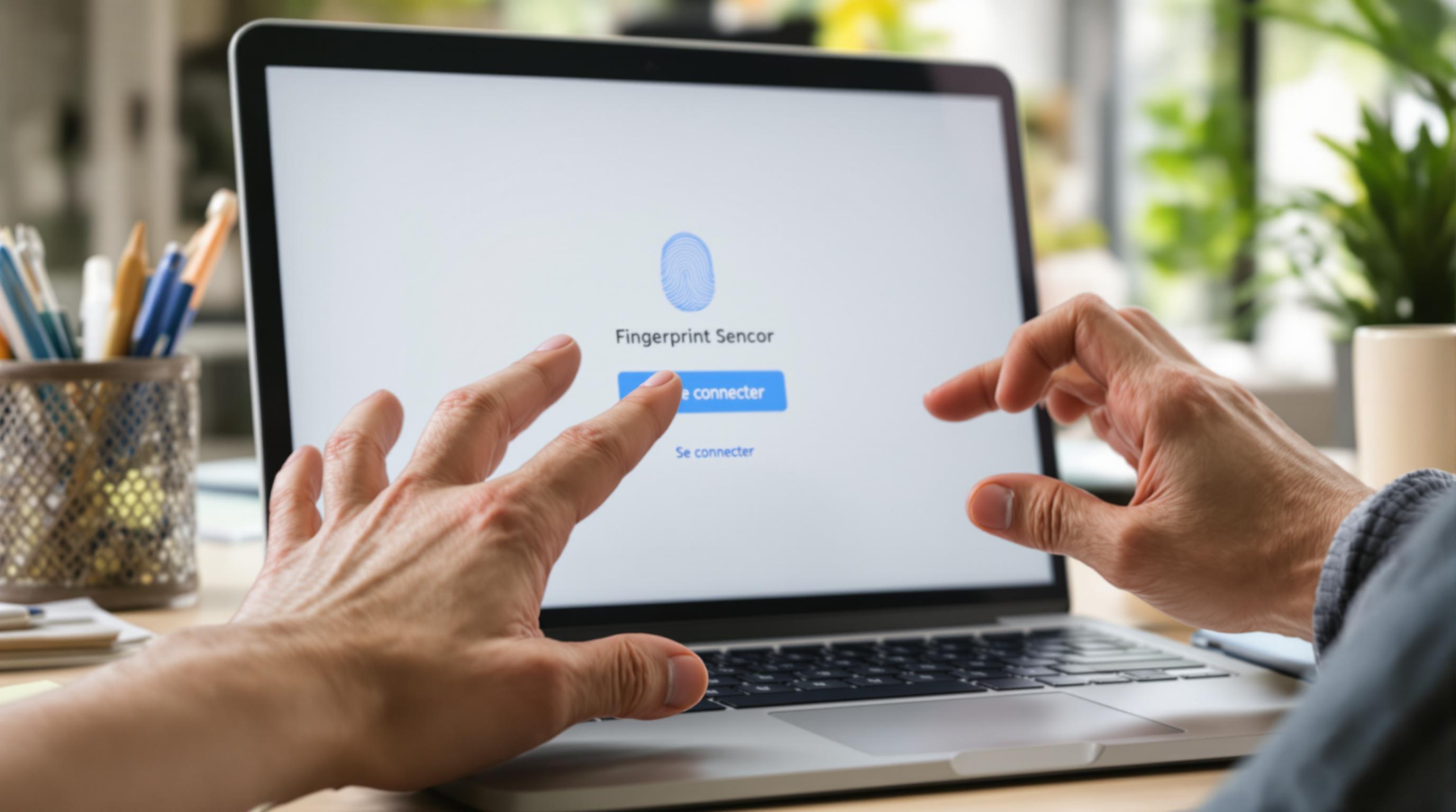 Écran d'accueil logiciel avec option de connexion par empreinte digitale dans un environnement PME