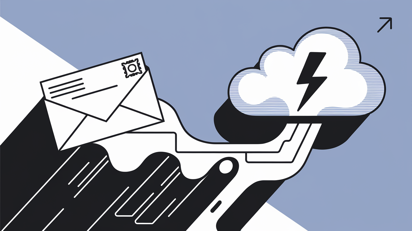 Illustration d’une boîte postale se dissolvant dans un nuage numérique