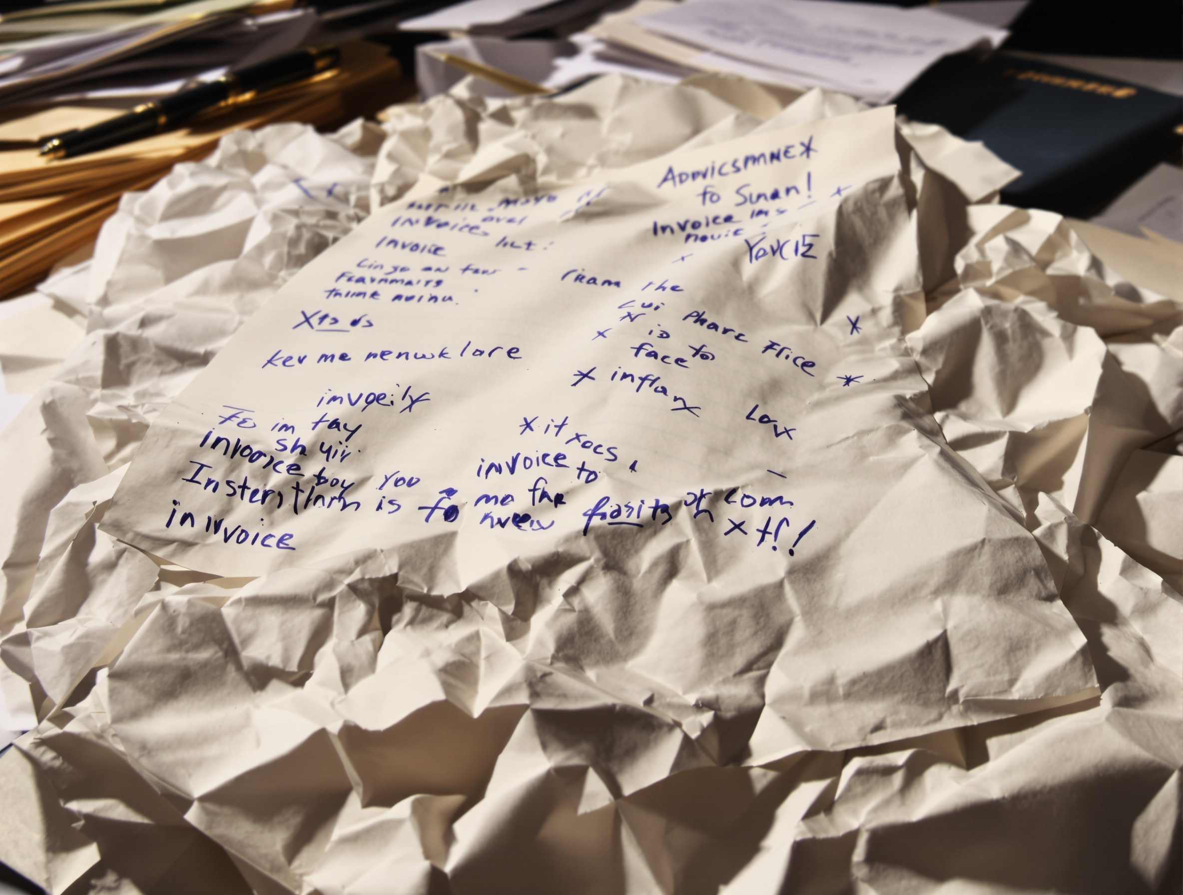 Exemple d'une facture manuscrite, montrant le potentiel désordre et les difficultés de lecture.
