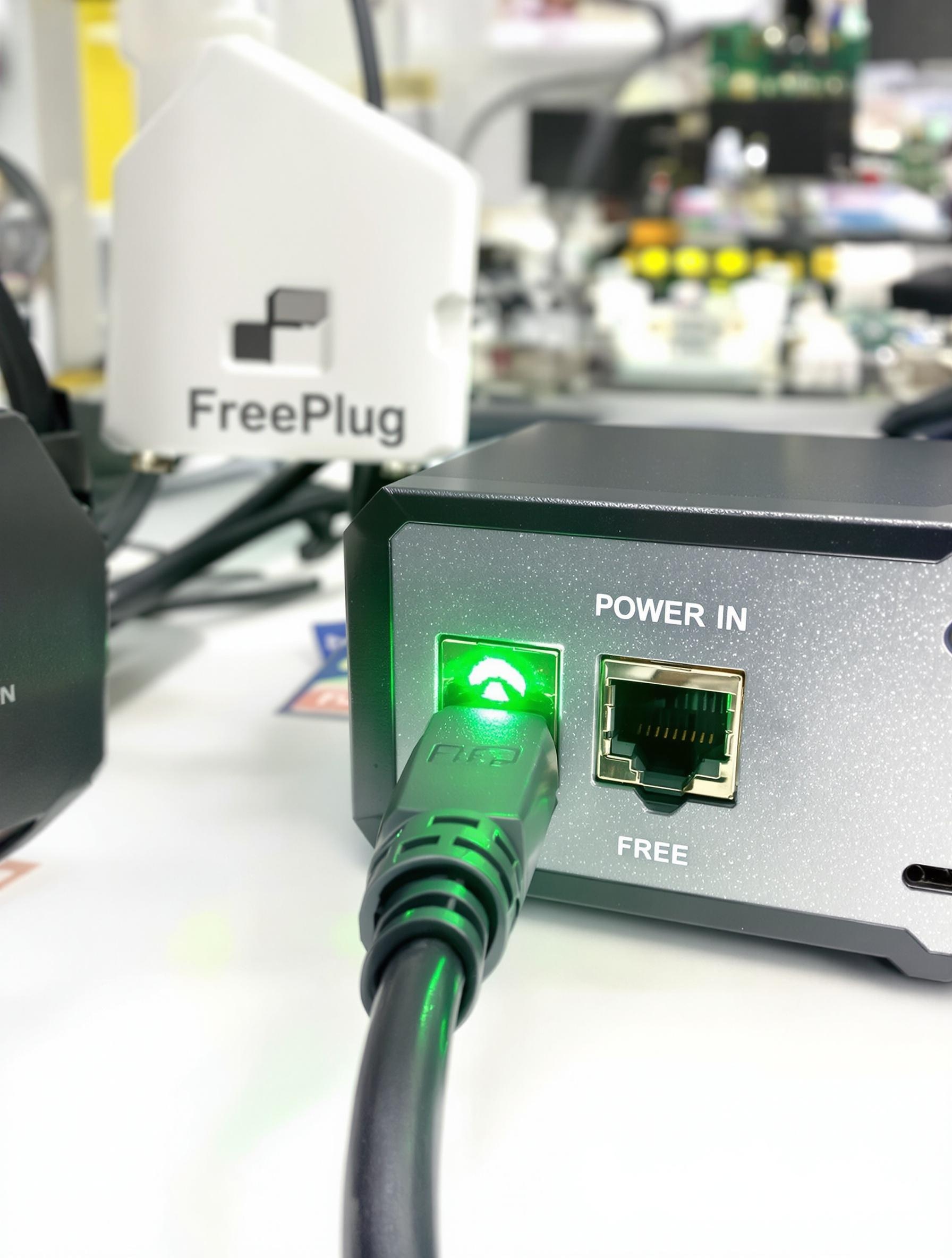 Branchement du FreePlug sur le port POWER IN du convertisseur optique Free