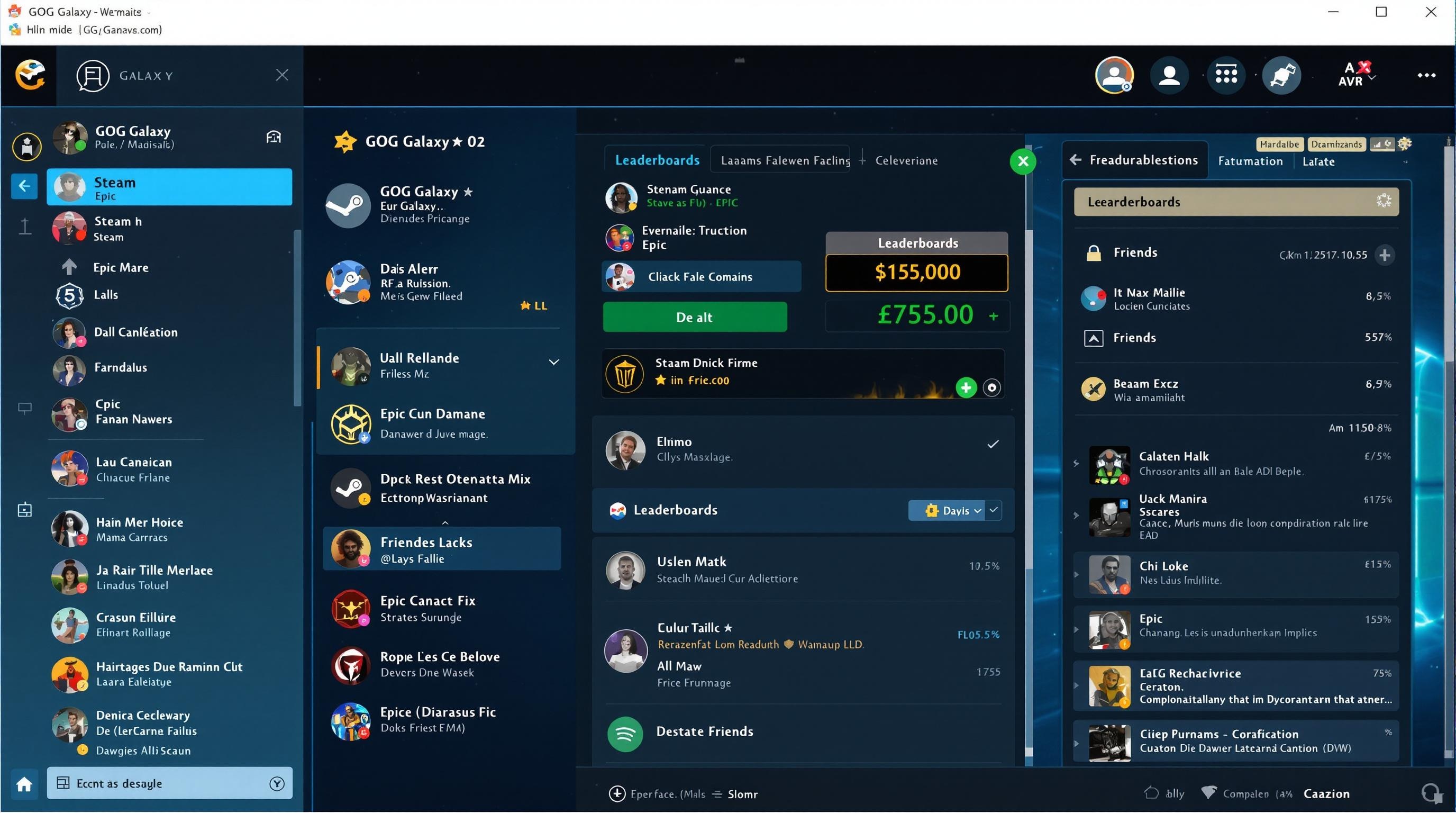 Interface GOG Galaxy avec matchmaking et classements sociaux