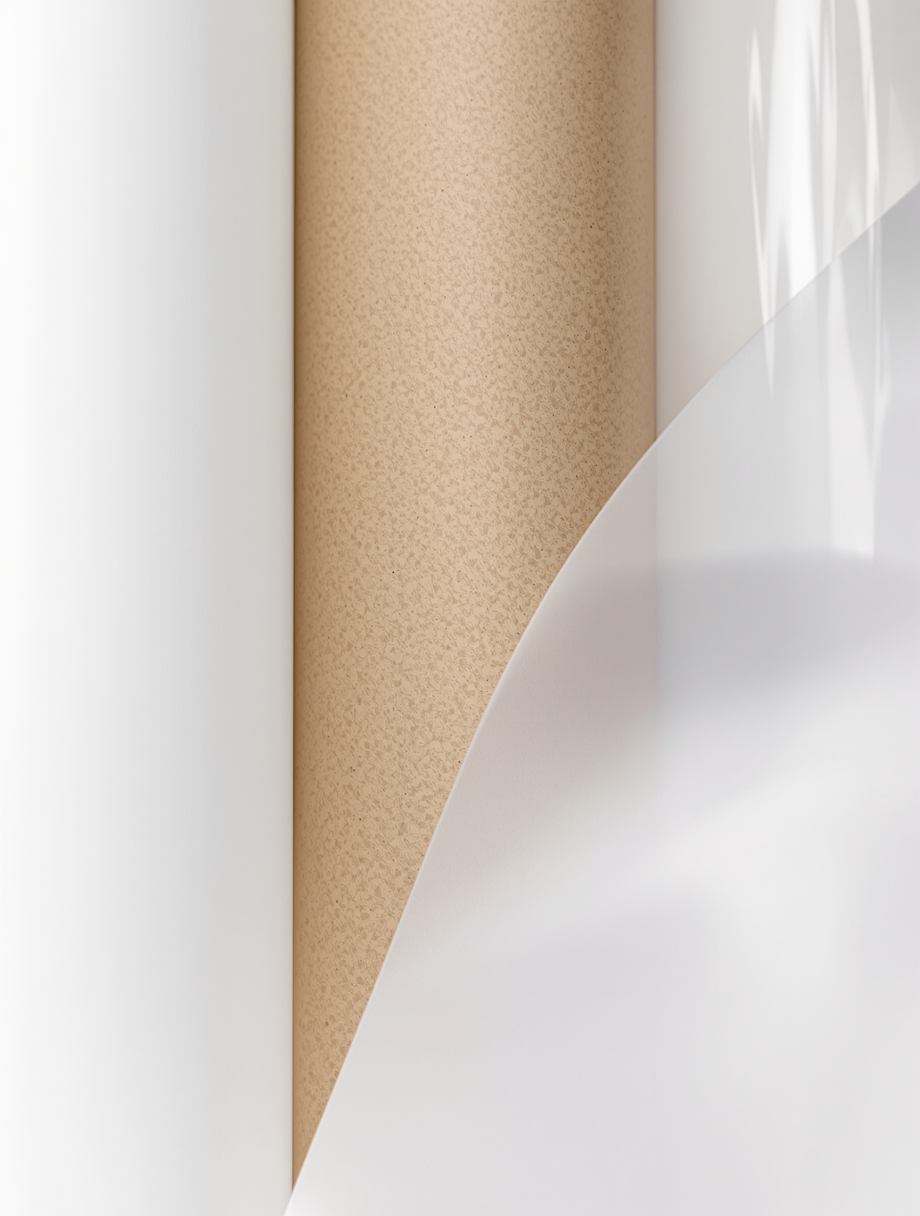 Trois rouleaux d'étiquettes : couché blanc lisse, kraft brun texturé, polypropylène transparent.