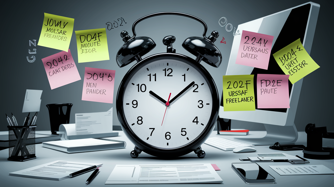 Horloge stylisée rappel URSSAF 2025 auto-entrepreneur