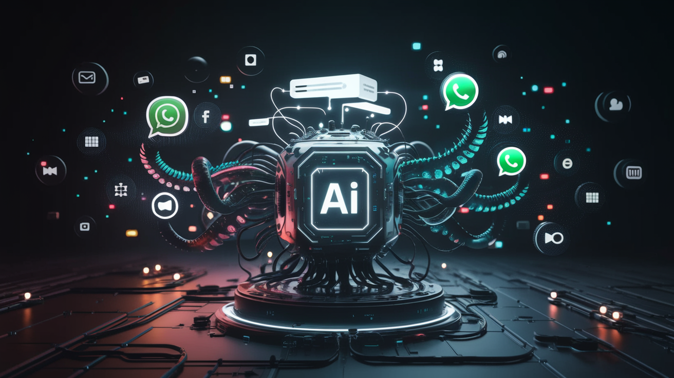 Schéma de l'écosystème Meta : Facebook, WhatsApp, Messenger, Instagram