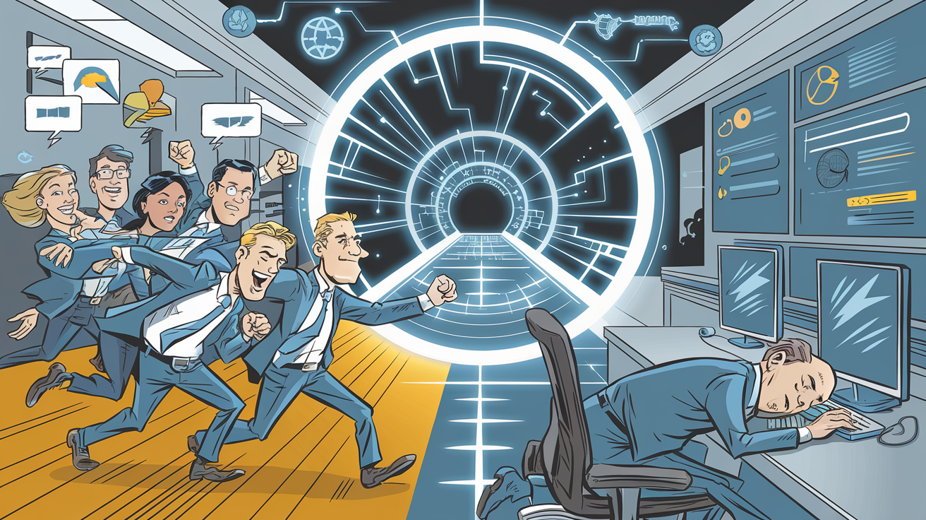 Illustration de marketeurs optimisant un tunnel de vente pendant que la concurrence reste inactive