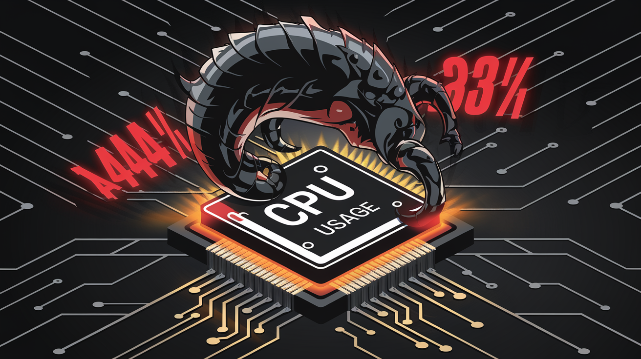 Illustration de l'utilisation CPU par un malware de cryptomining comme XMRig ou Necro