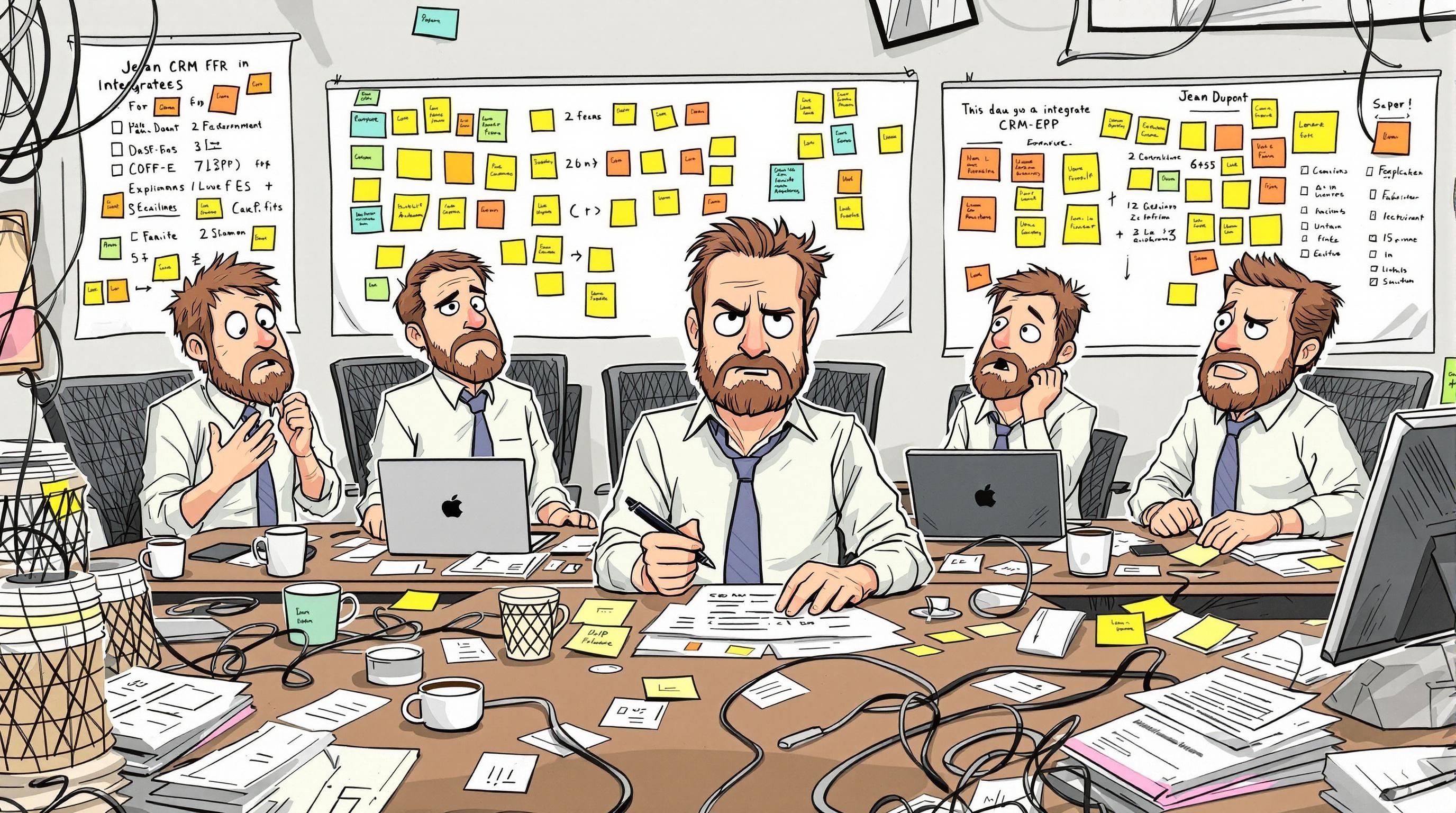 Illustration sarcastique intégration SaaS checklist PME.