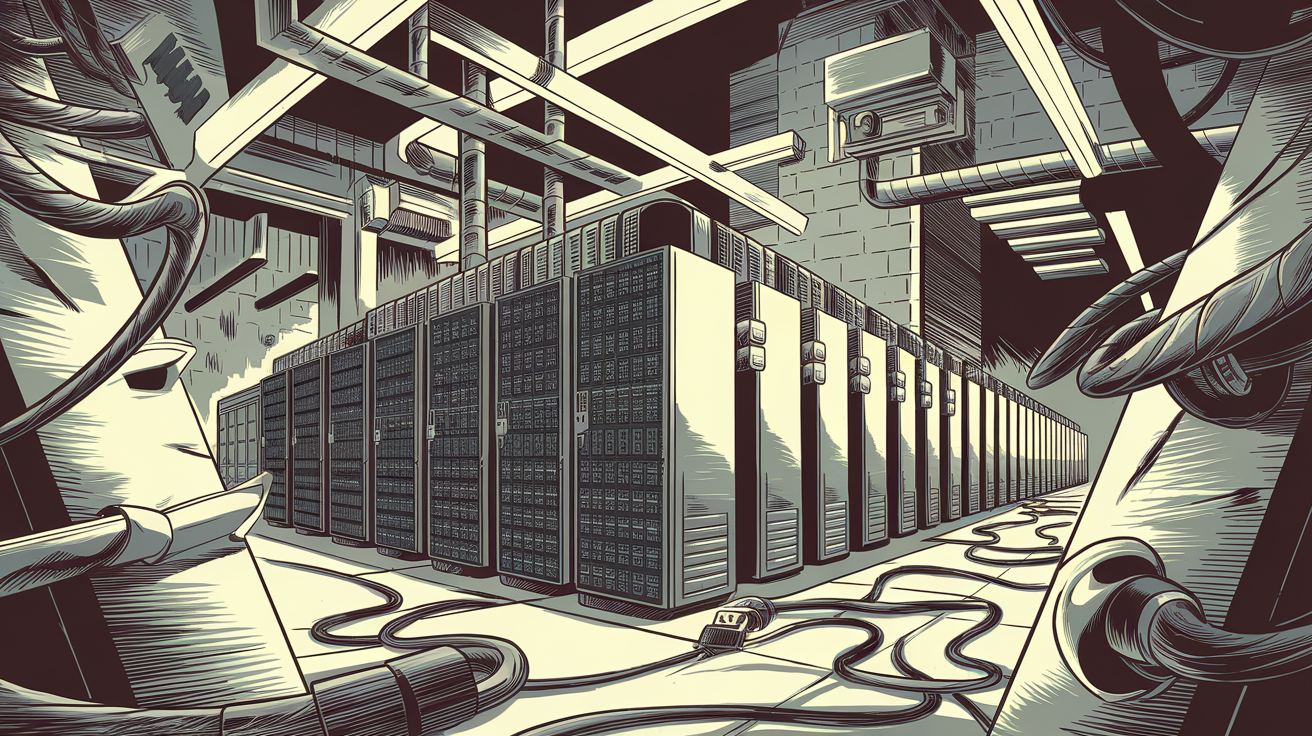 Forteresse numérique datacenter illustration satirique