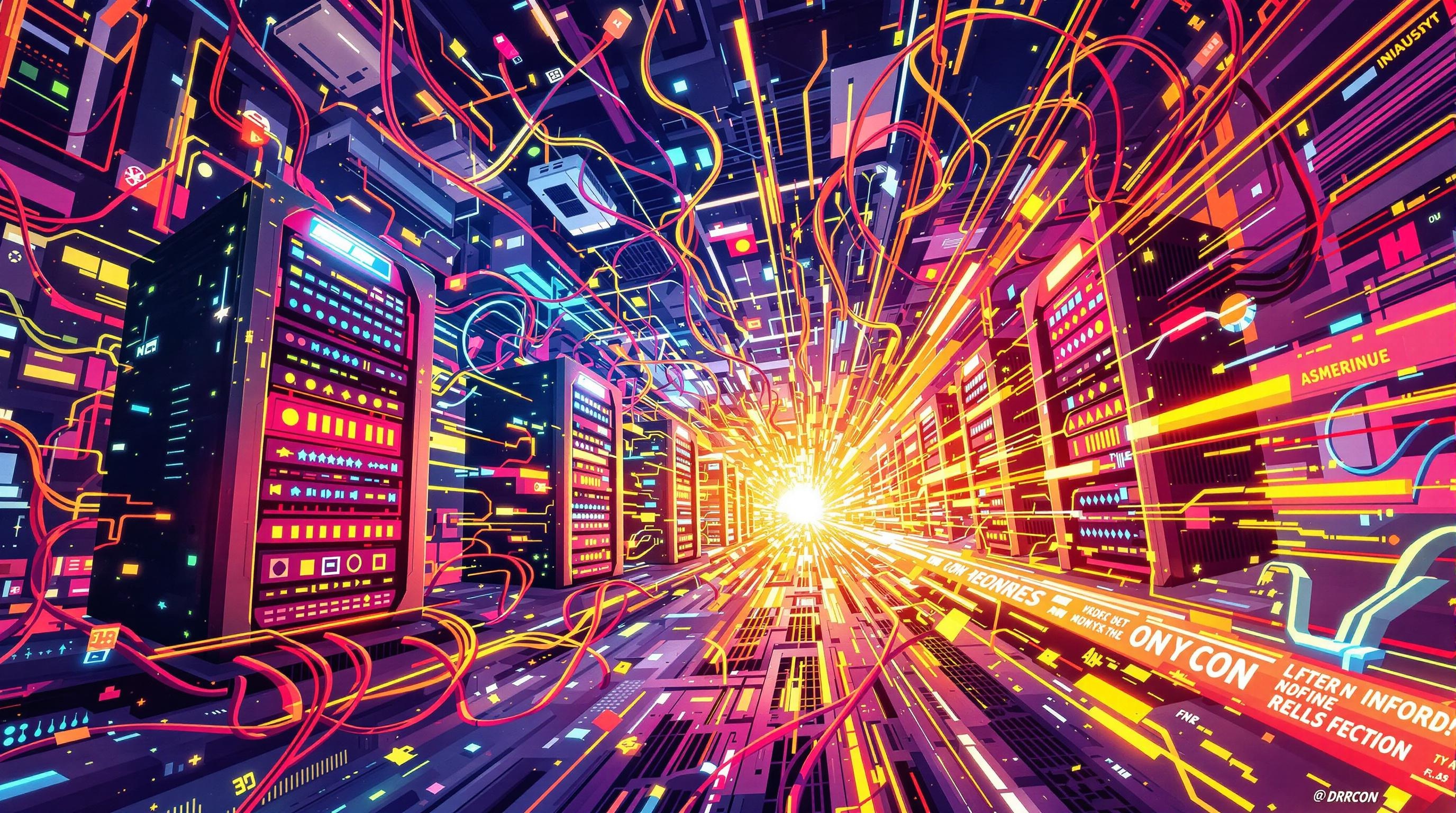 Optimisation performance flux serveurs datacenter illustration satirique