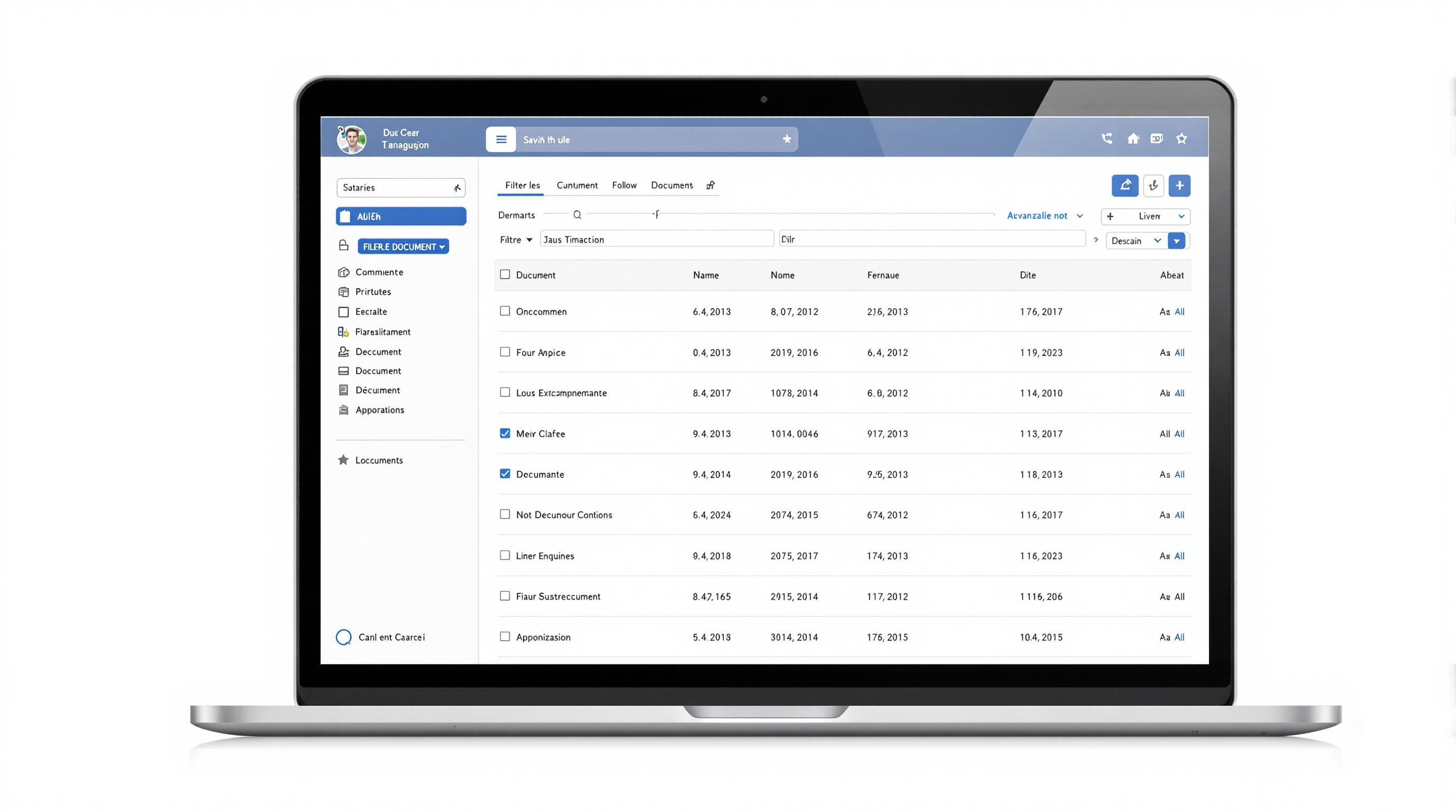 Exemple d'interface utilisateur d'une solution GED ou SAE