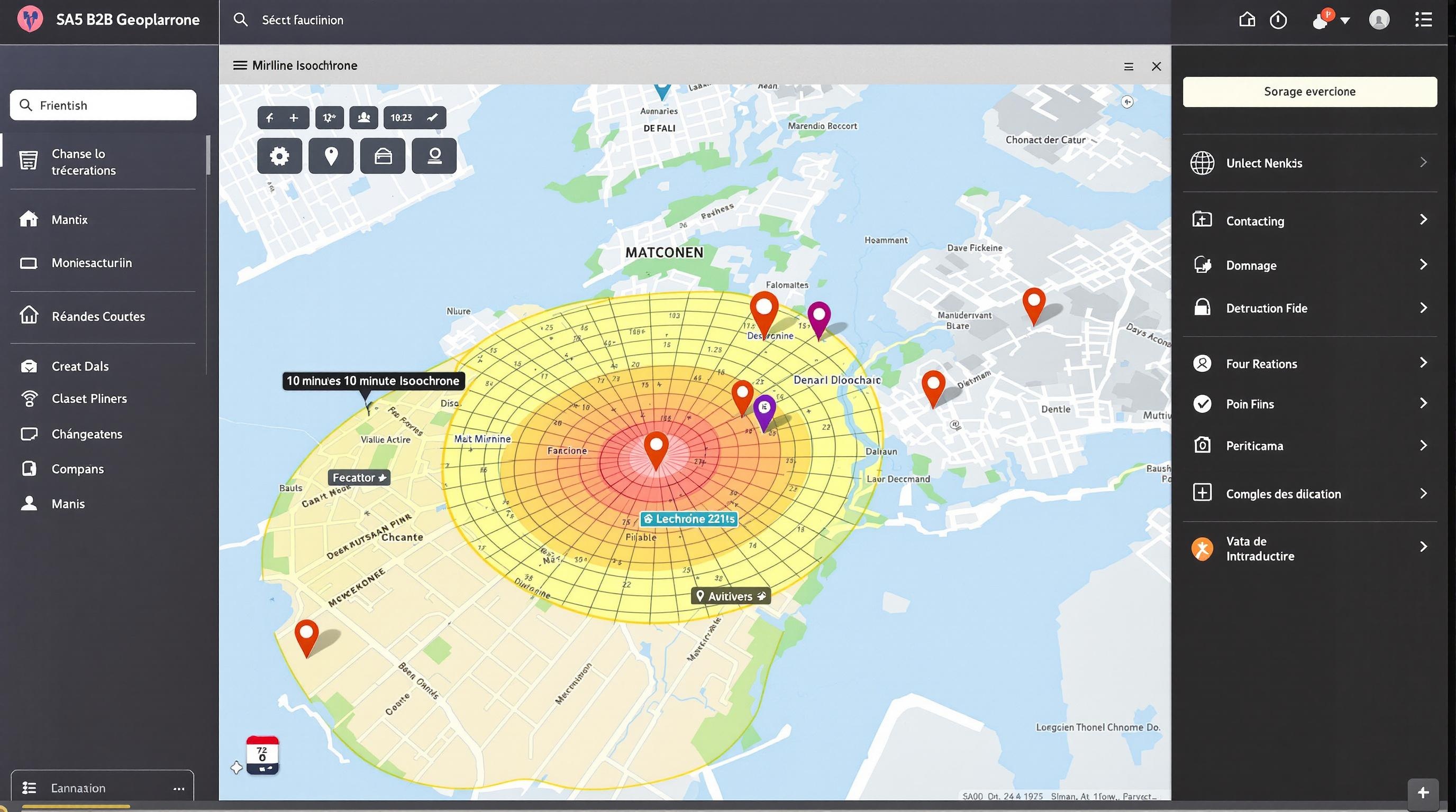Carte interactive Widely montrant l’isochronie en 10 minutes autour d’un point de vente