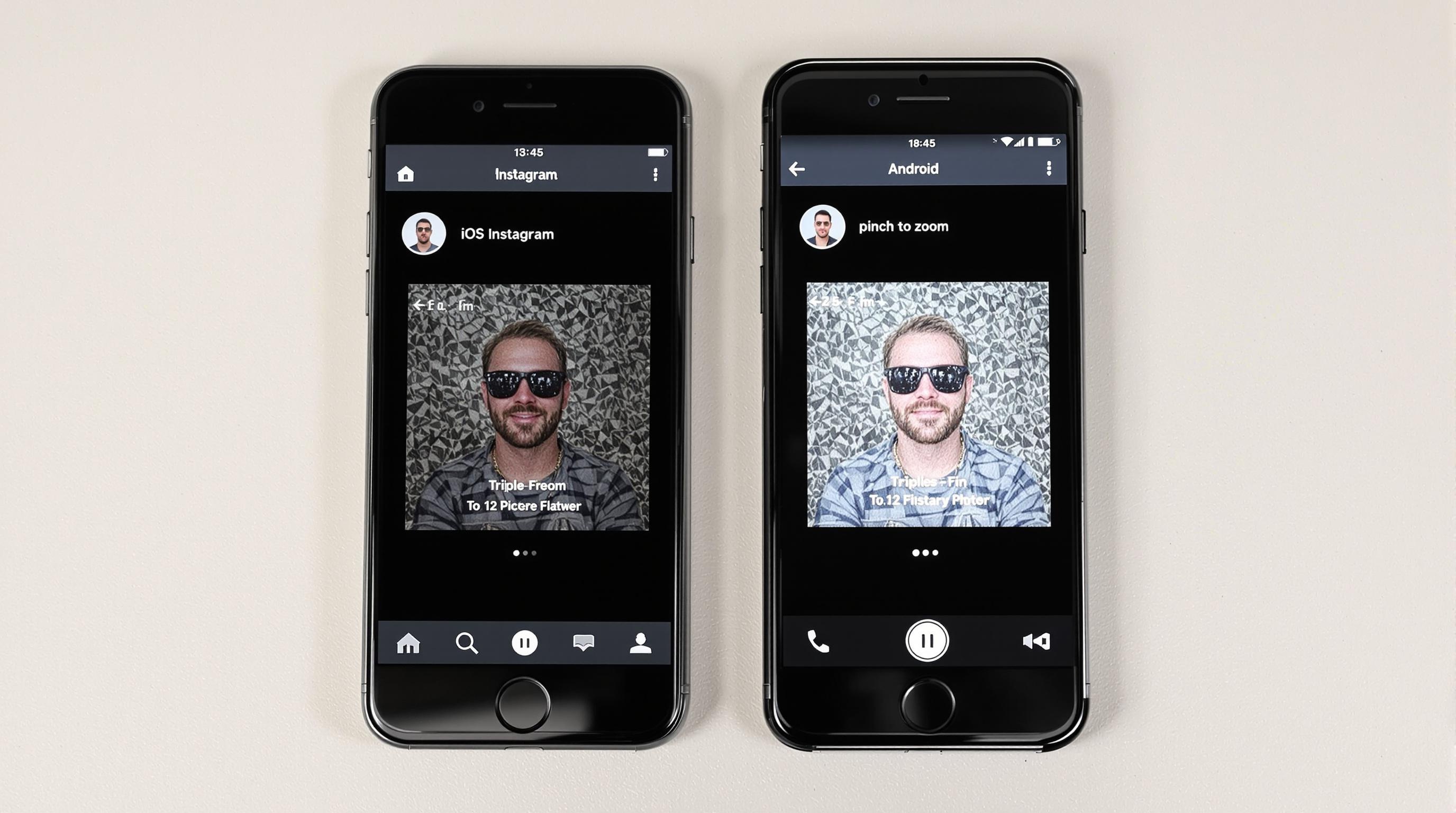 Zoom natif iOS et Android sur photo de profil Instagram avec effet pixelisé grossier