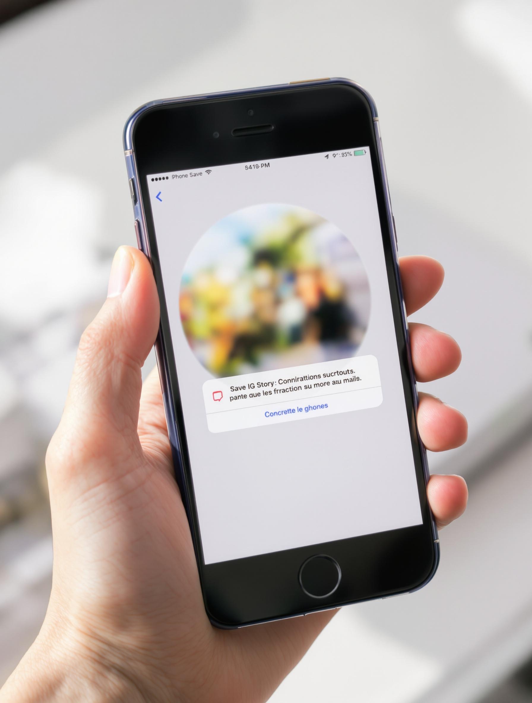 Interface iPhone avec le raccourci Save IG Story
