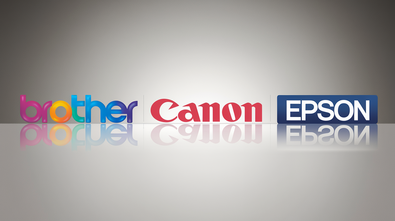 Logos Brother Canon Epson comparés sur fond gris