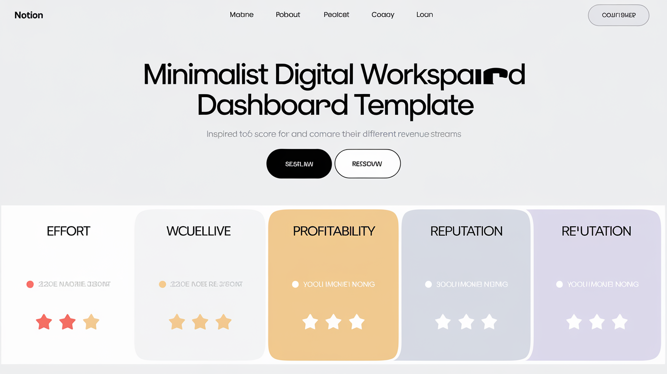 Dashboard Notion pour influenceurs avec scorecard effort, rentabilité et réputation
