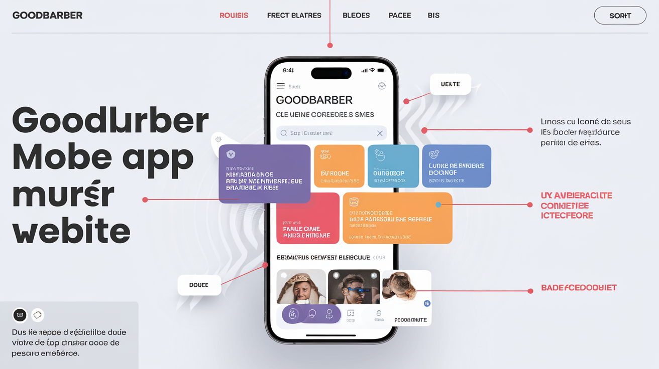 Prototype annoté sur GoodBarber avec des zones de clic clés