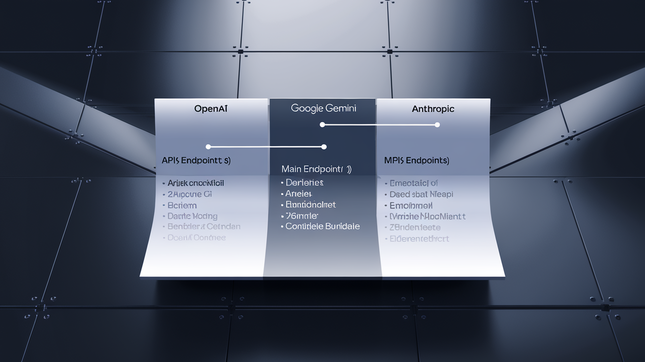Schéma des endpoints API pour OpenAI, Google, Gemini et Anthropic