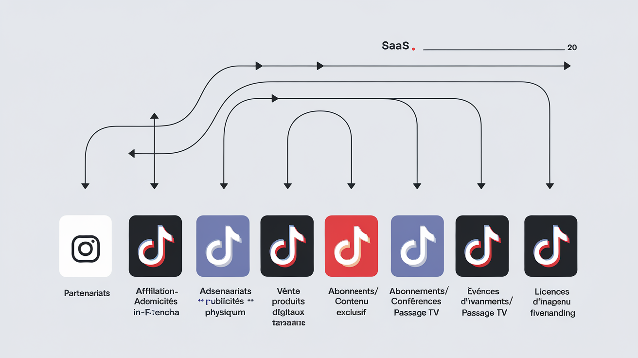 Schéma minimaliste des flux de revenus pour influenceurs