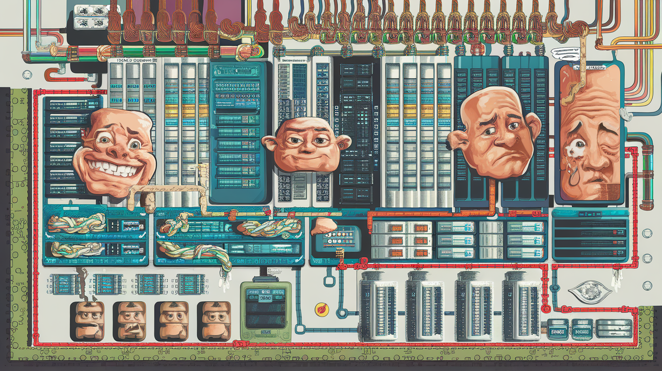 Schéma satirique datacenter infrastructure technique
