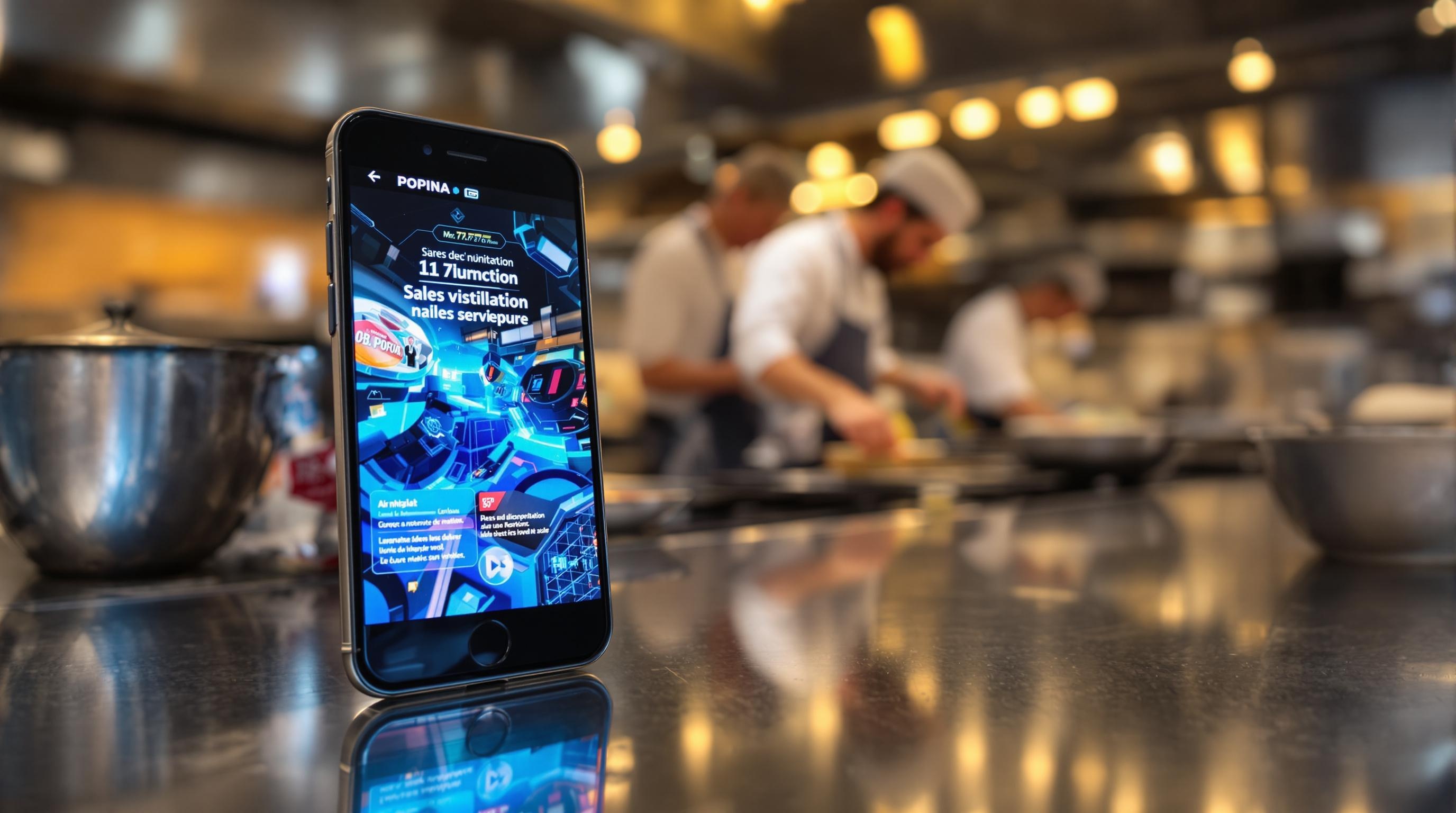 Ventilation des ventes Popina sur smartphone en cuisine pro