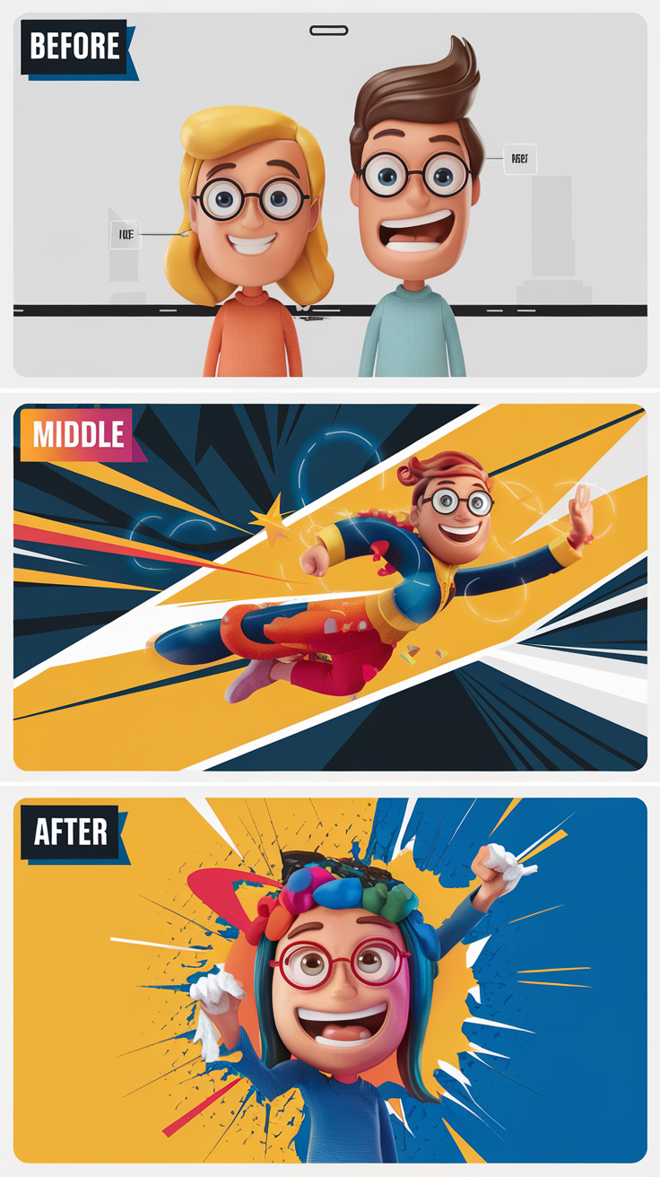 Storyboard d'un teasing Instagram story avant/après