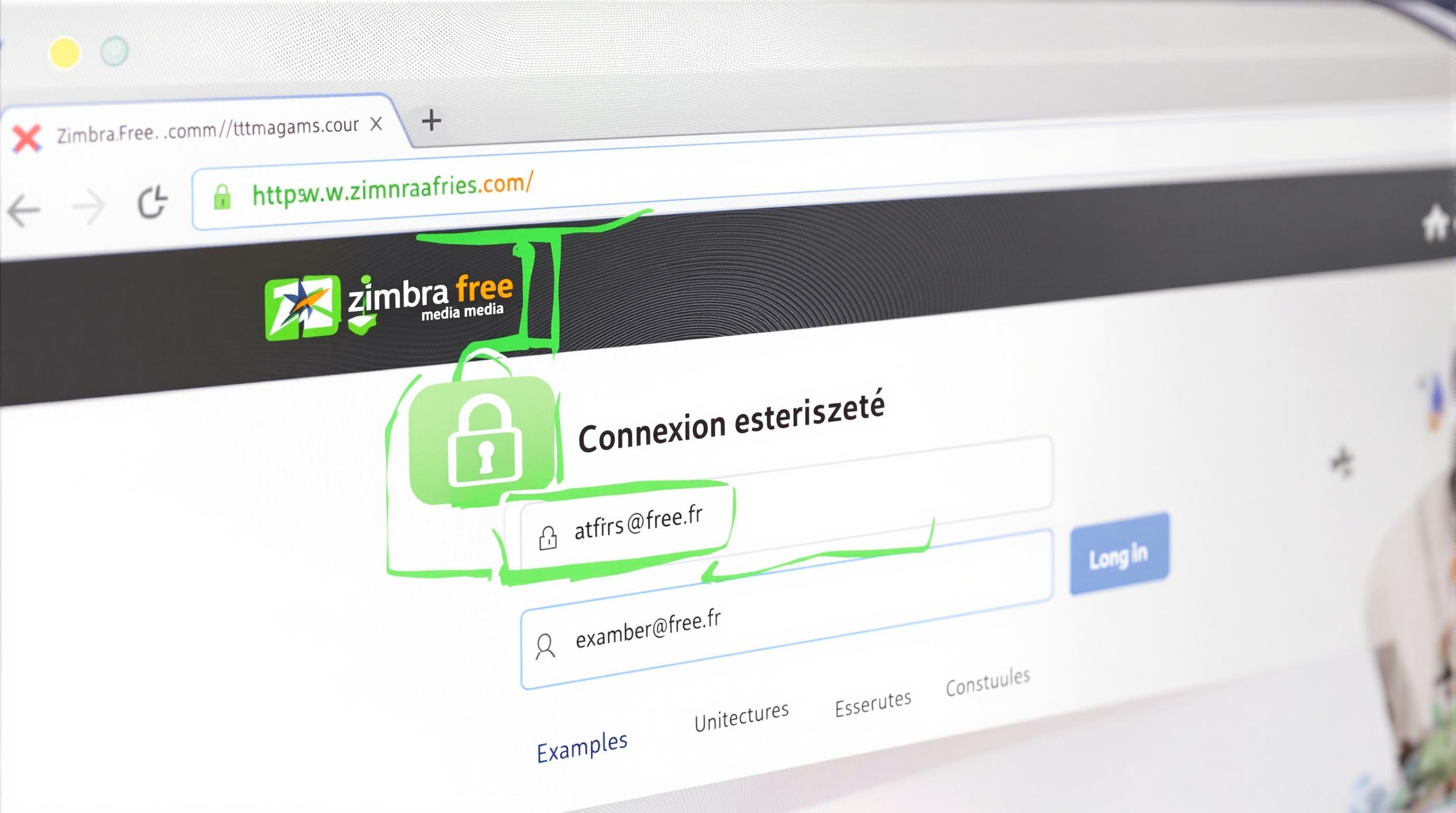 Capture d’écran de la page de connexion Zimbra Free HTTPS